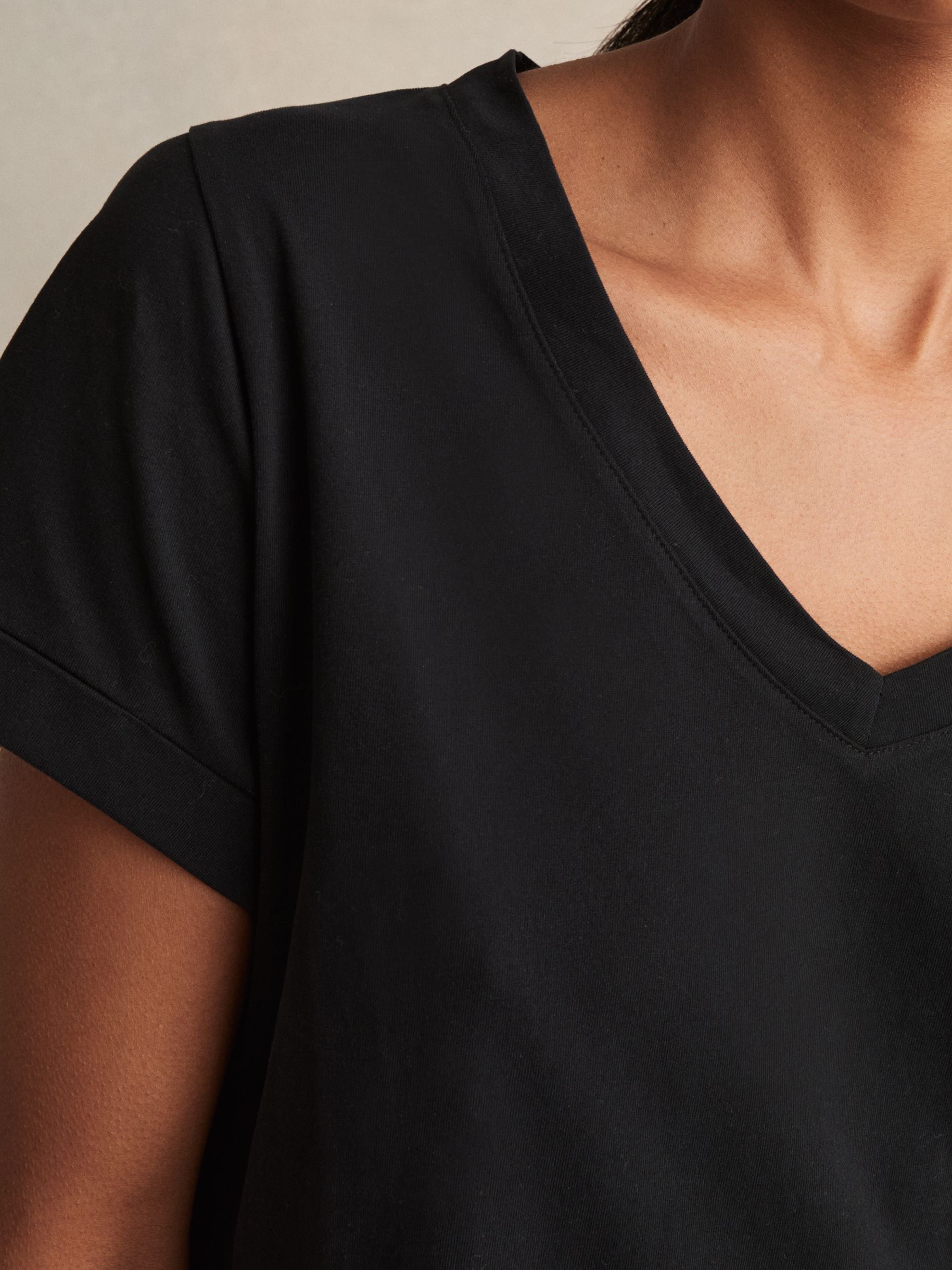 Brushed-Cotton V-Neck T-Shirt in Black - image 4