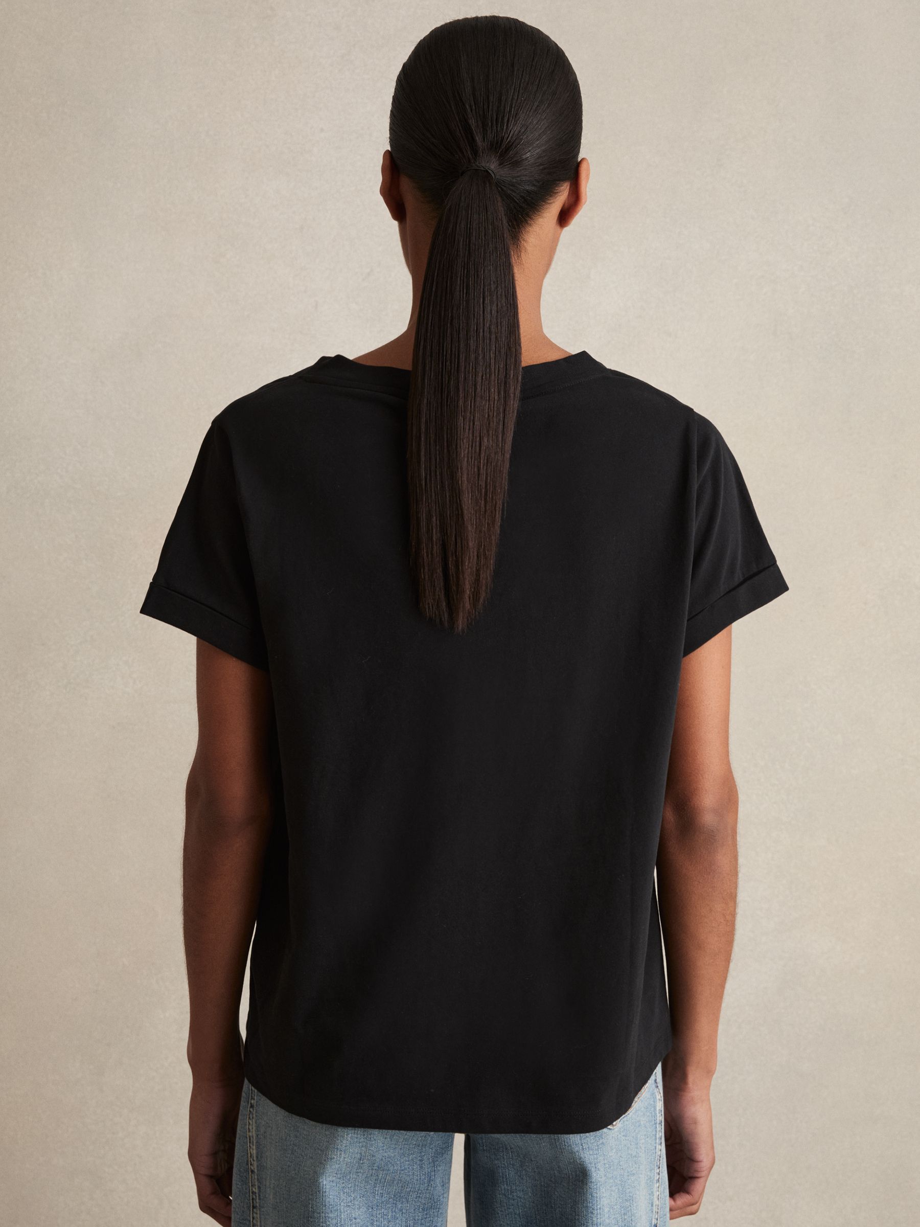 Brushed-Cotton V-Neck T-Shirt in Black - image 5