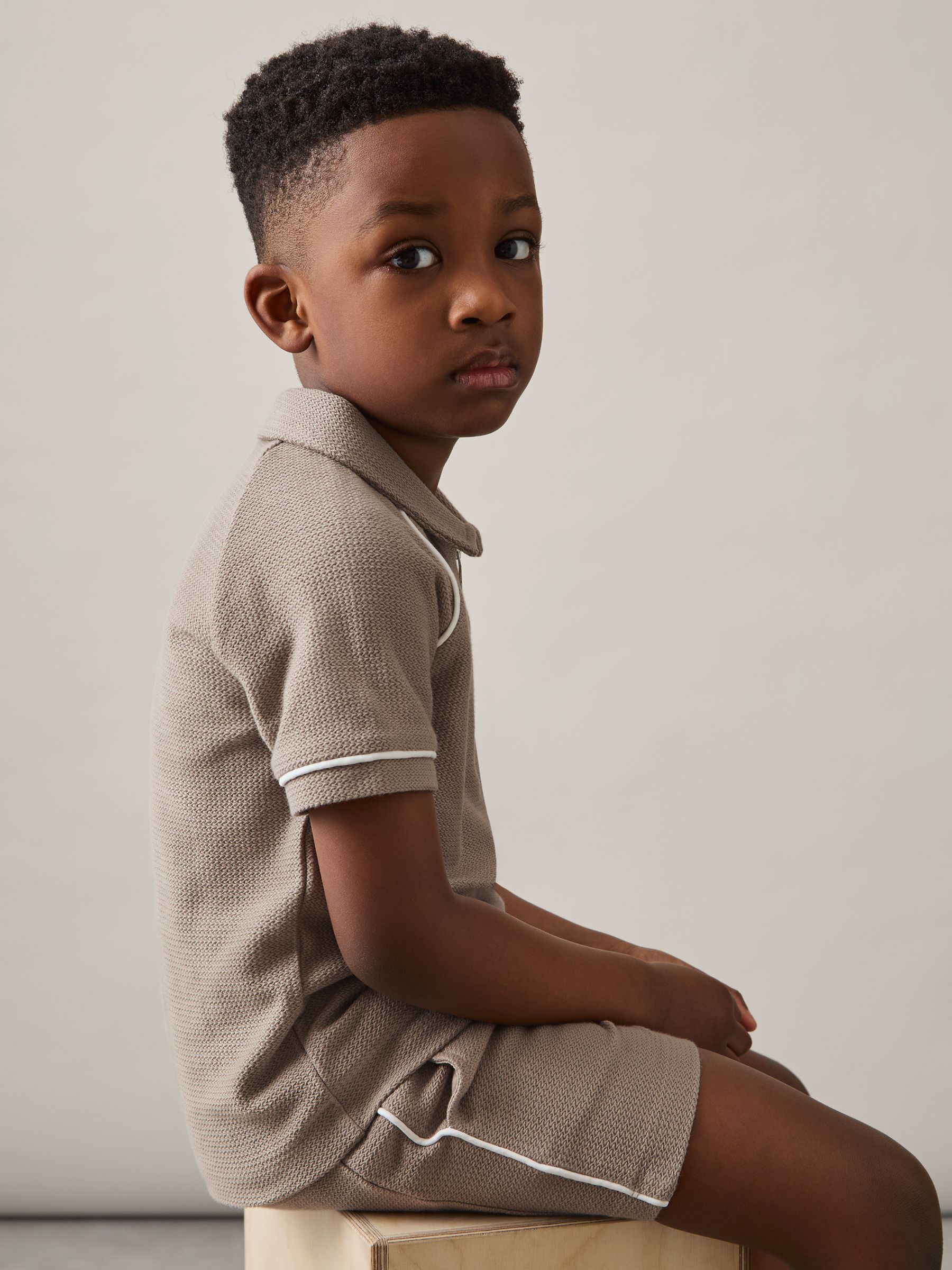 13-14 yrs Cotton Textured Piped Shorts in Mink Brown - Image 2 of 4