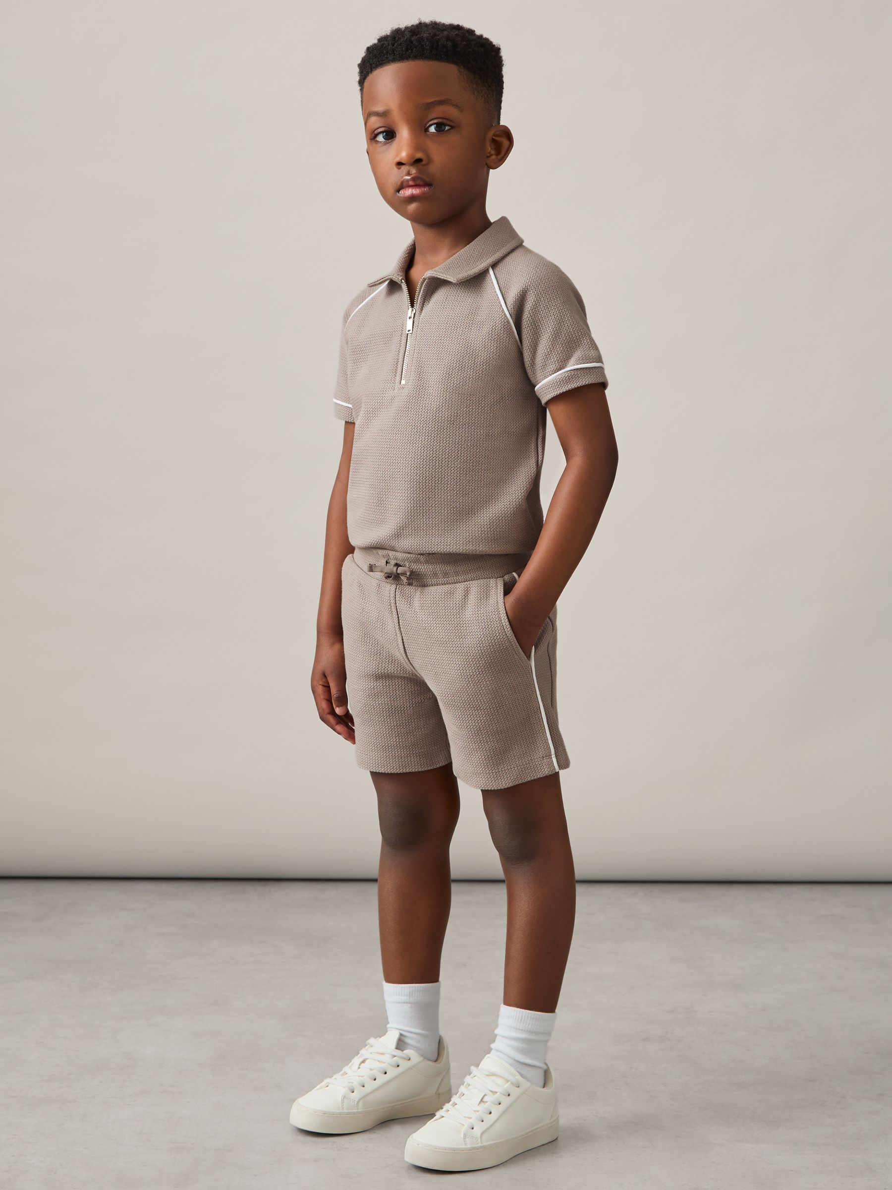 13-14 yrs Cotton Textured Piped Shorts in Mink Brown - Image 3 of 4