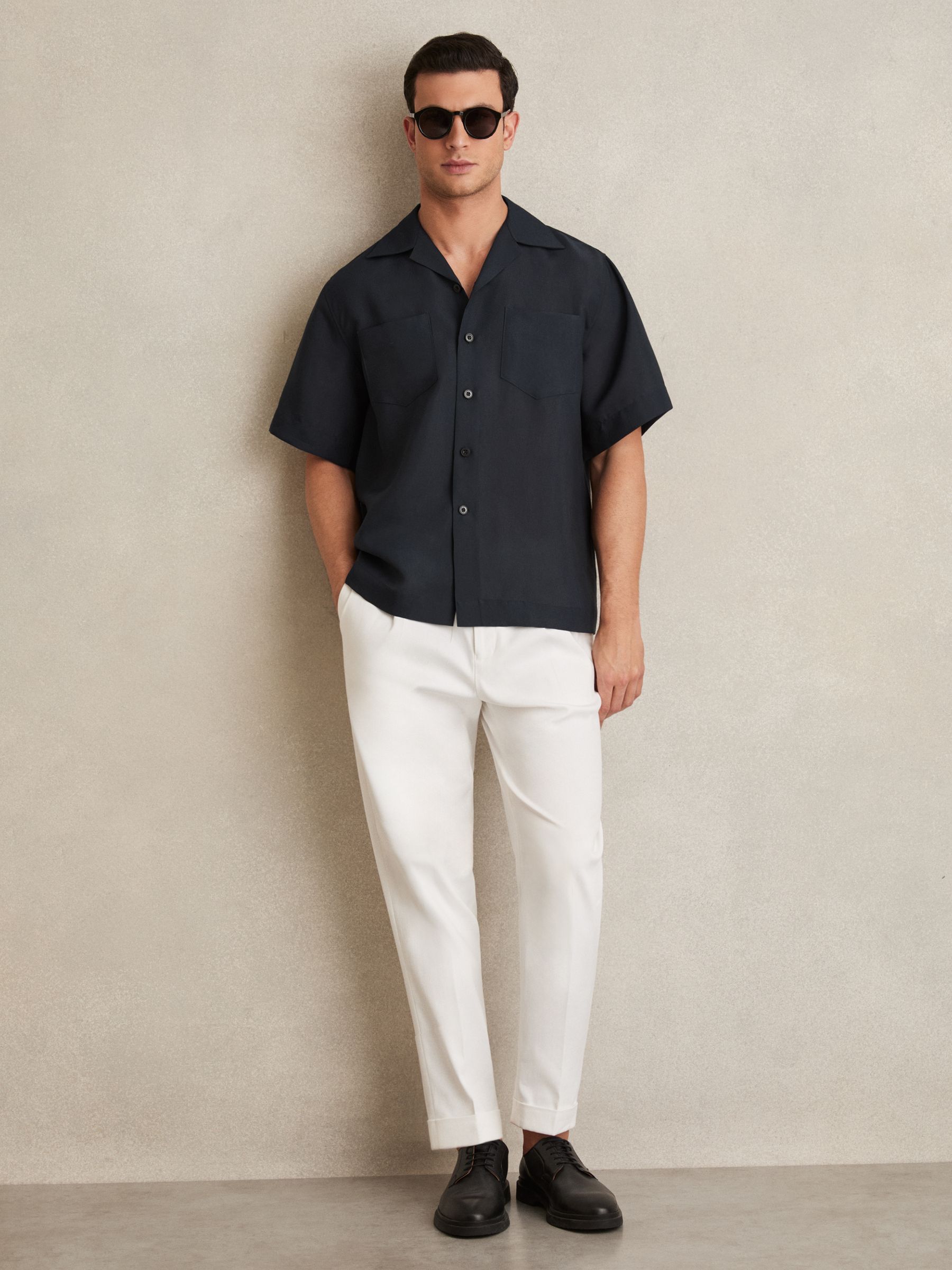 Organza Twin-Pocket Oversize Shirt in Navy - Image 3 of 6