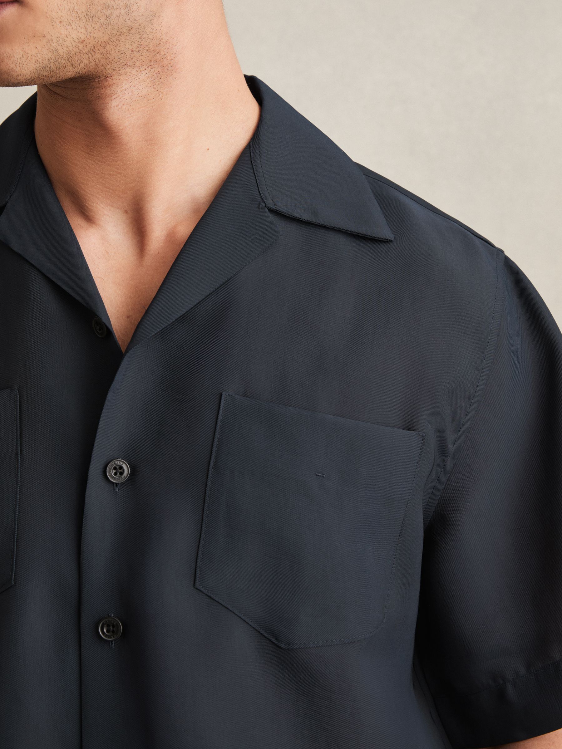 Organza Twin-Pocket Oversize Shirt in Navy - Image 4 of 6
