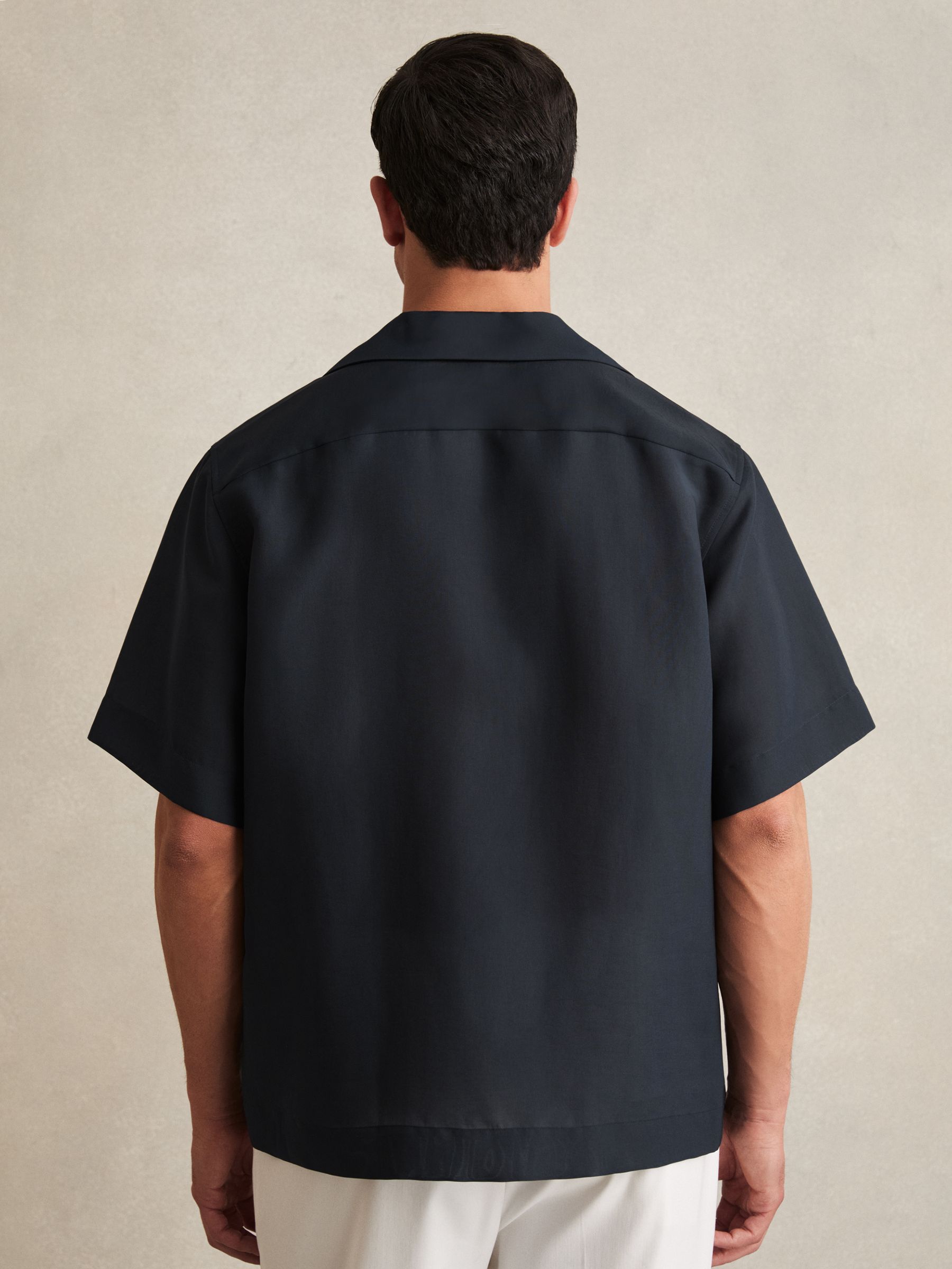 Organza Twin-Pocket Oversize Shirt in Navy - image 4