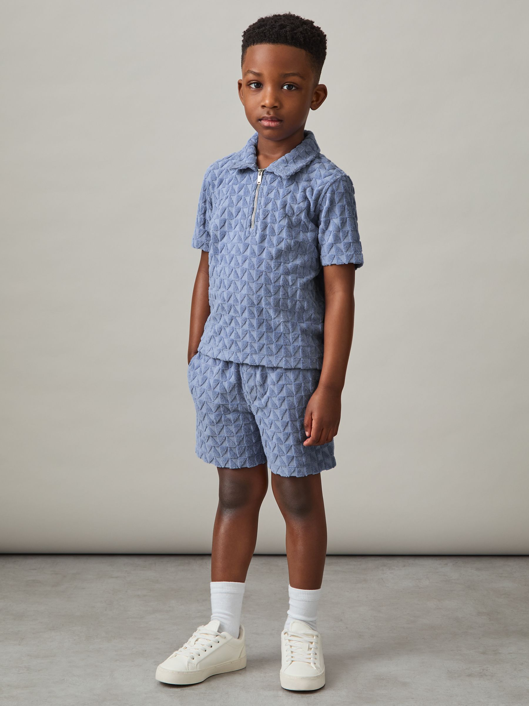 13-14 yrs Textured Towelling Polo Shirt in Airforce Blue - Image 2 of 4