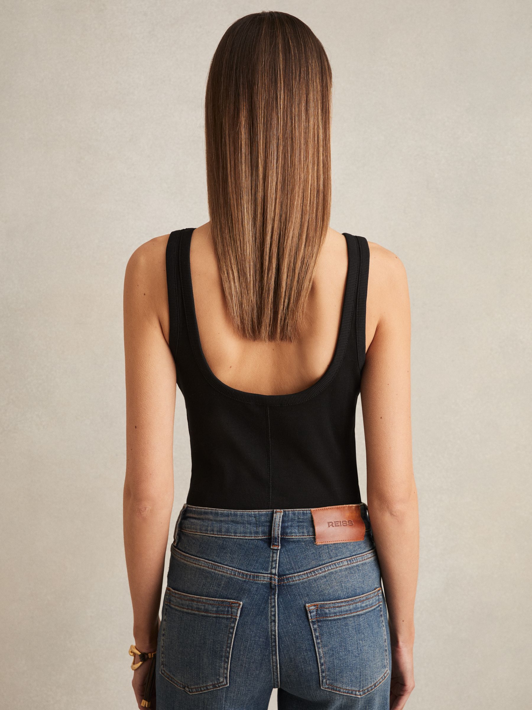 Stretch-Cotton Low-Back Vest in Black - Image 5 of 6