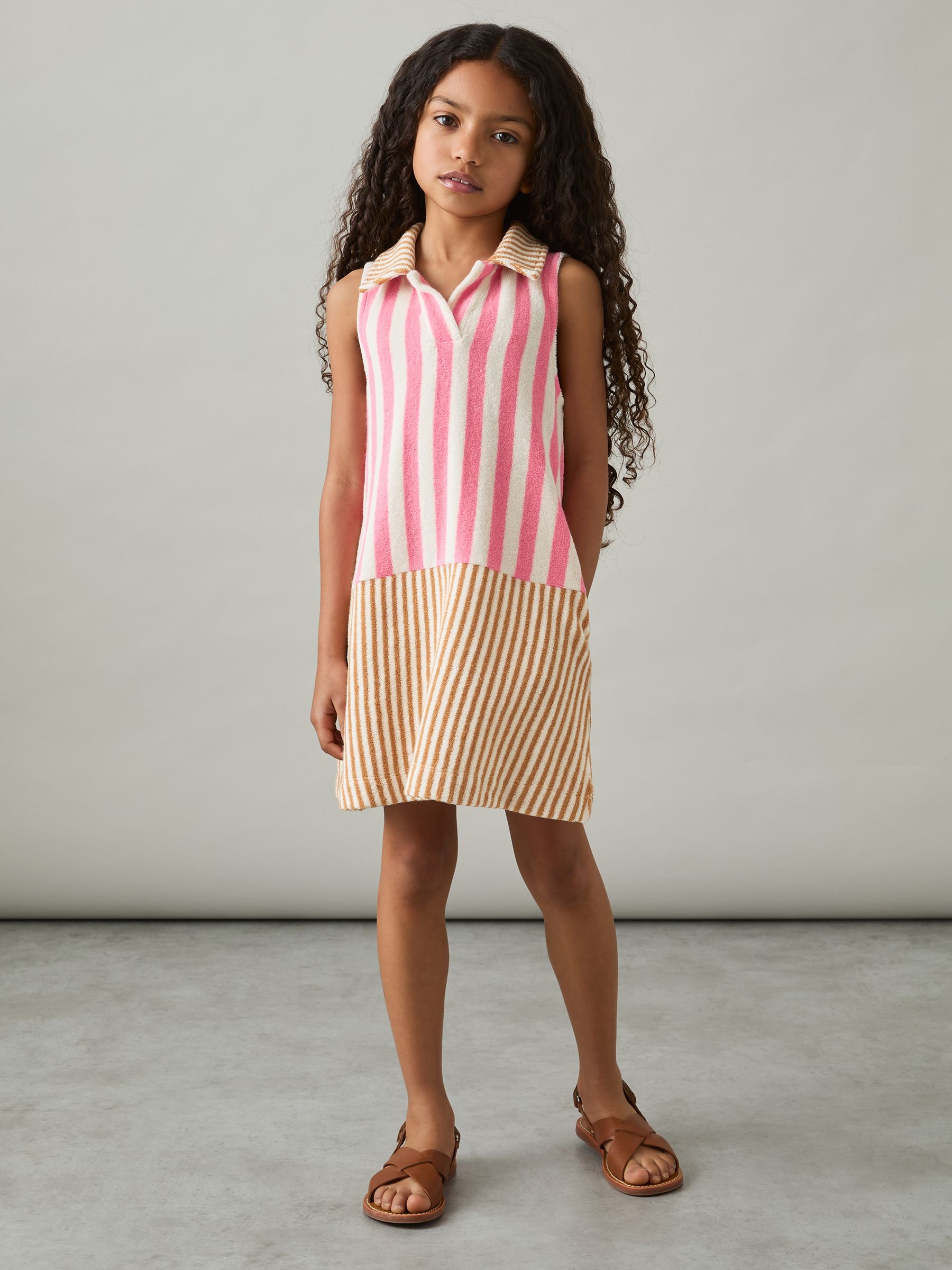 13-14 yrs Towelling Stripe Dress in Pink - Image 2 of 4