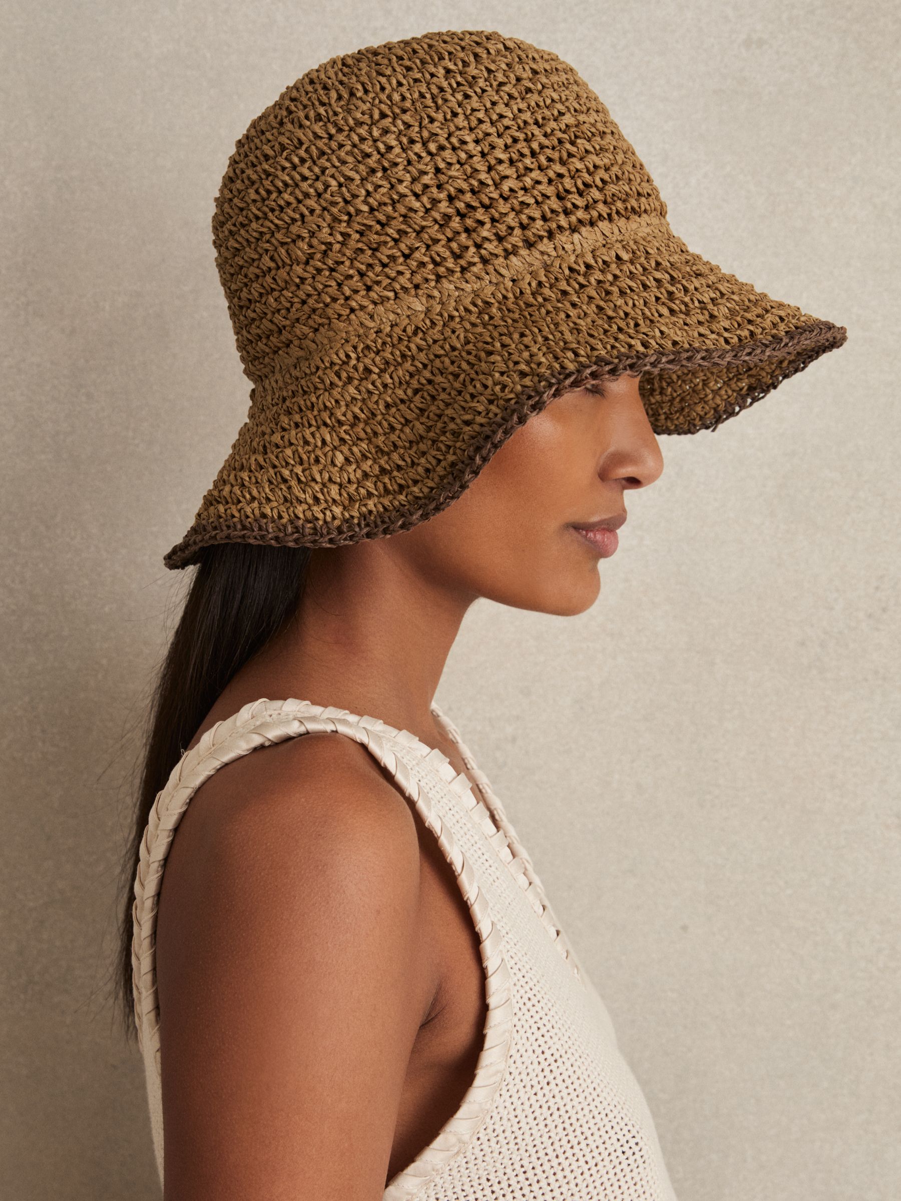 Straw Sun Hat in Tan - Image 2 of 4