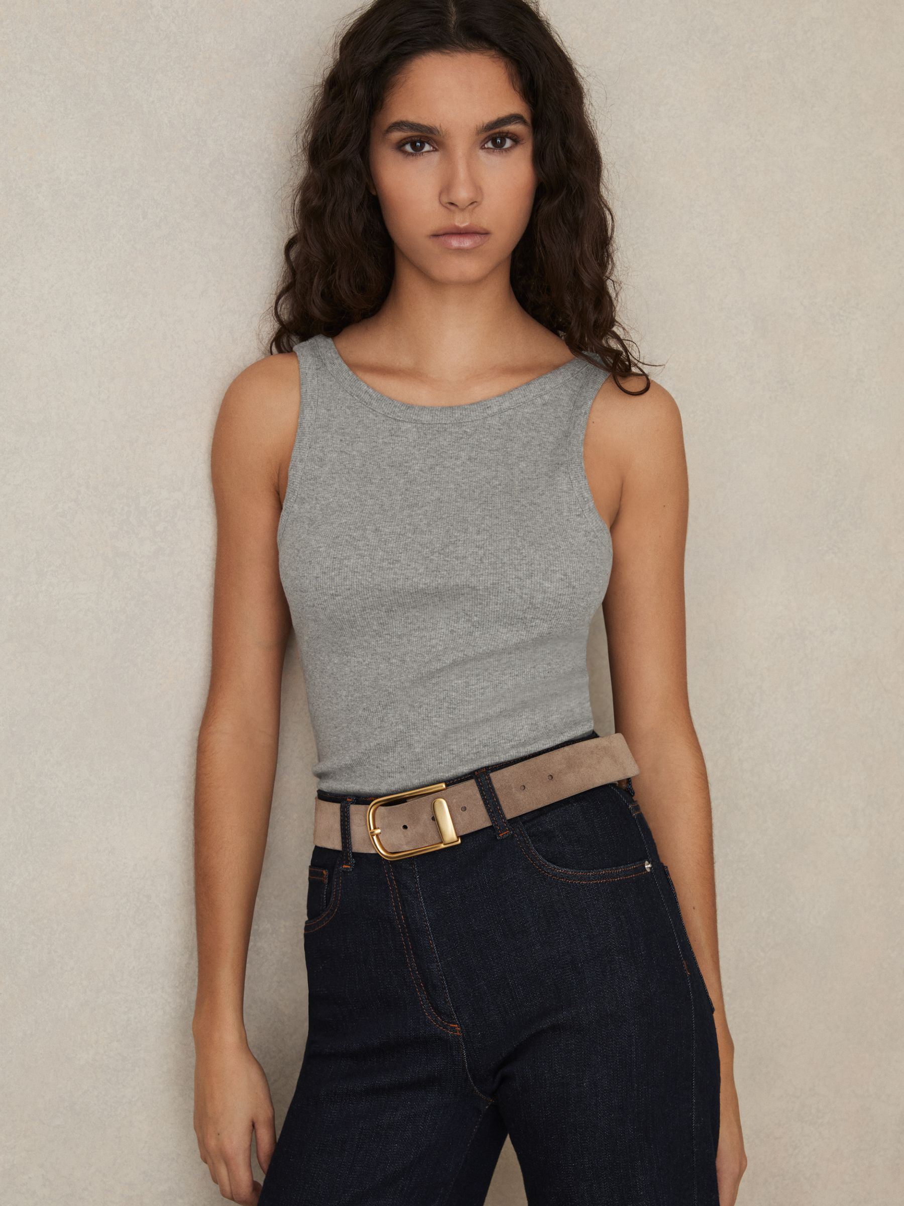 Stretch-Cotton Low-Back Vest in Grey Marl - Image 1 of 6