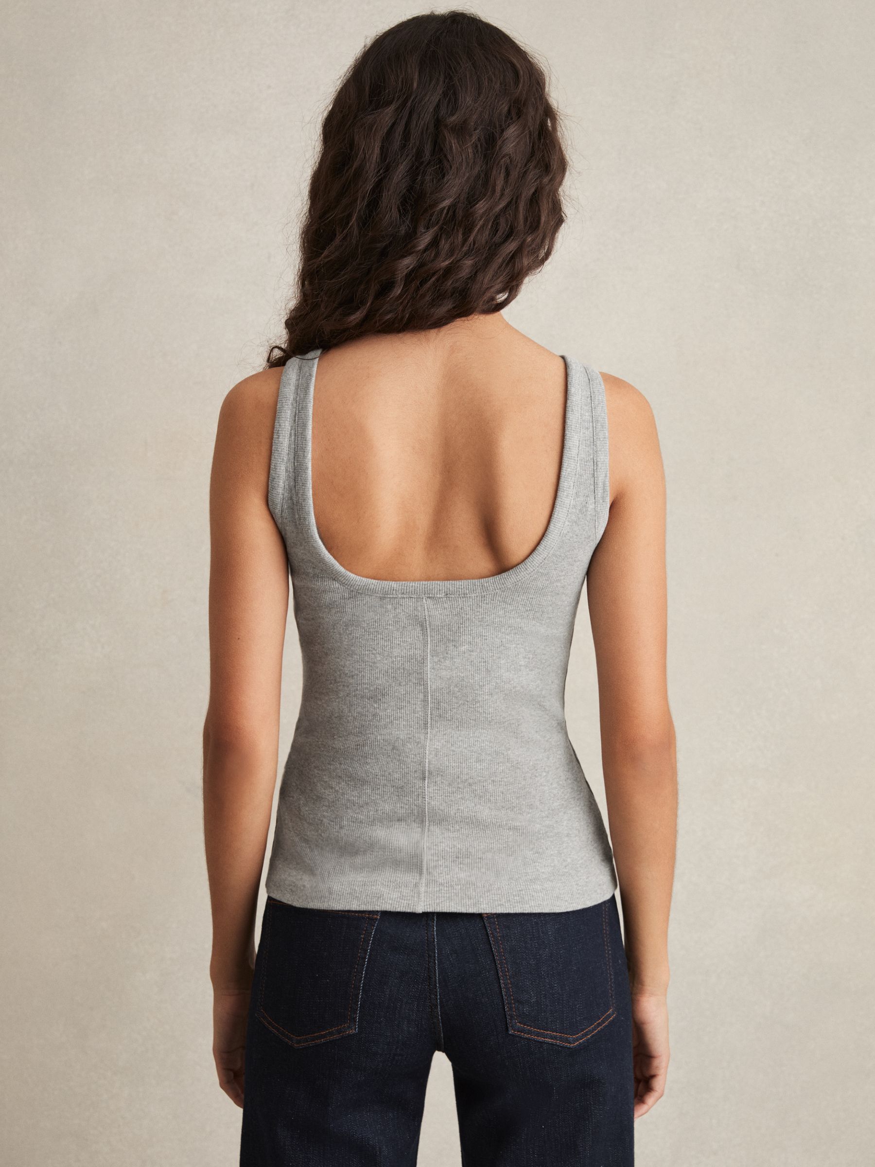 Stretch-Cotton Low-Back Vest in Grey Marl - Image 5 of 6