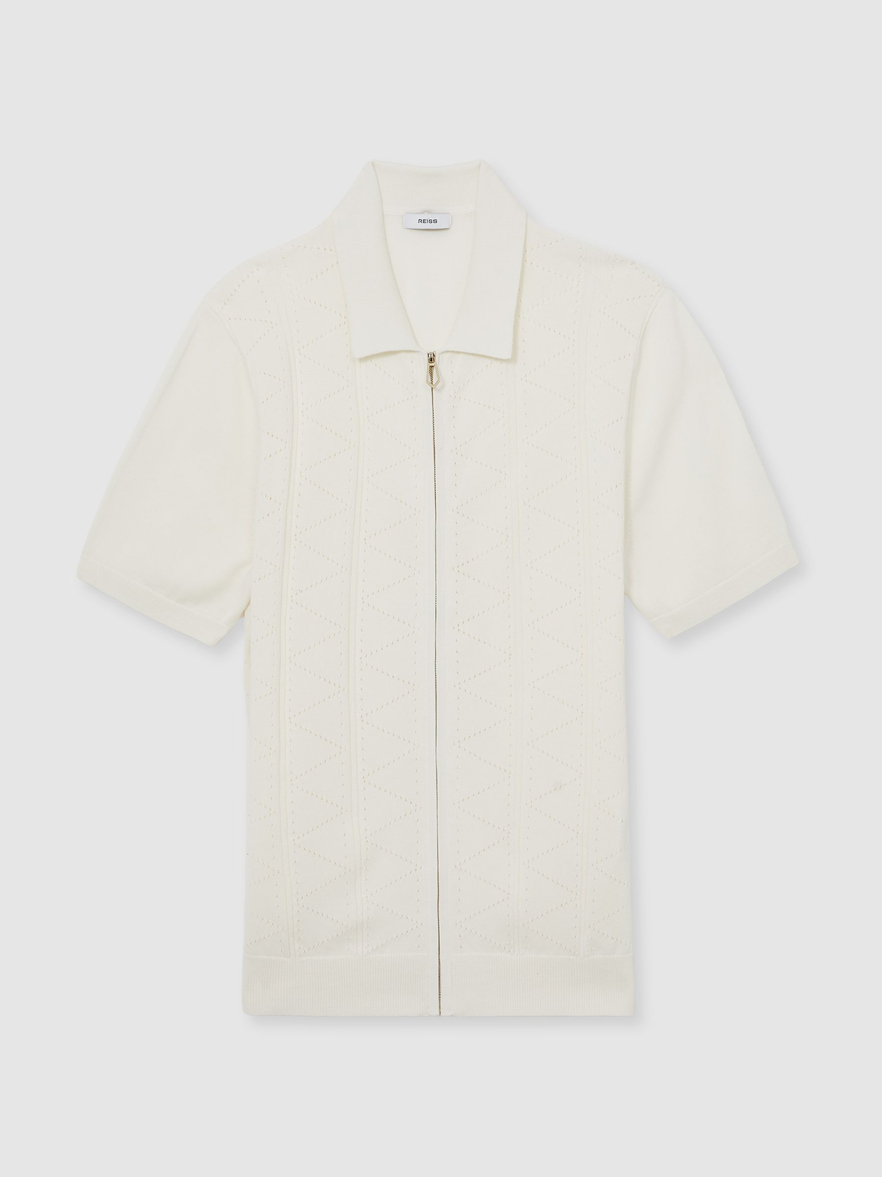Pointelle-Knit Zip-Through Shirt in White - Image 2 of 6