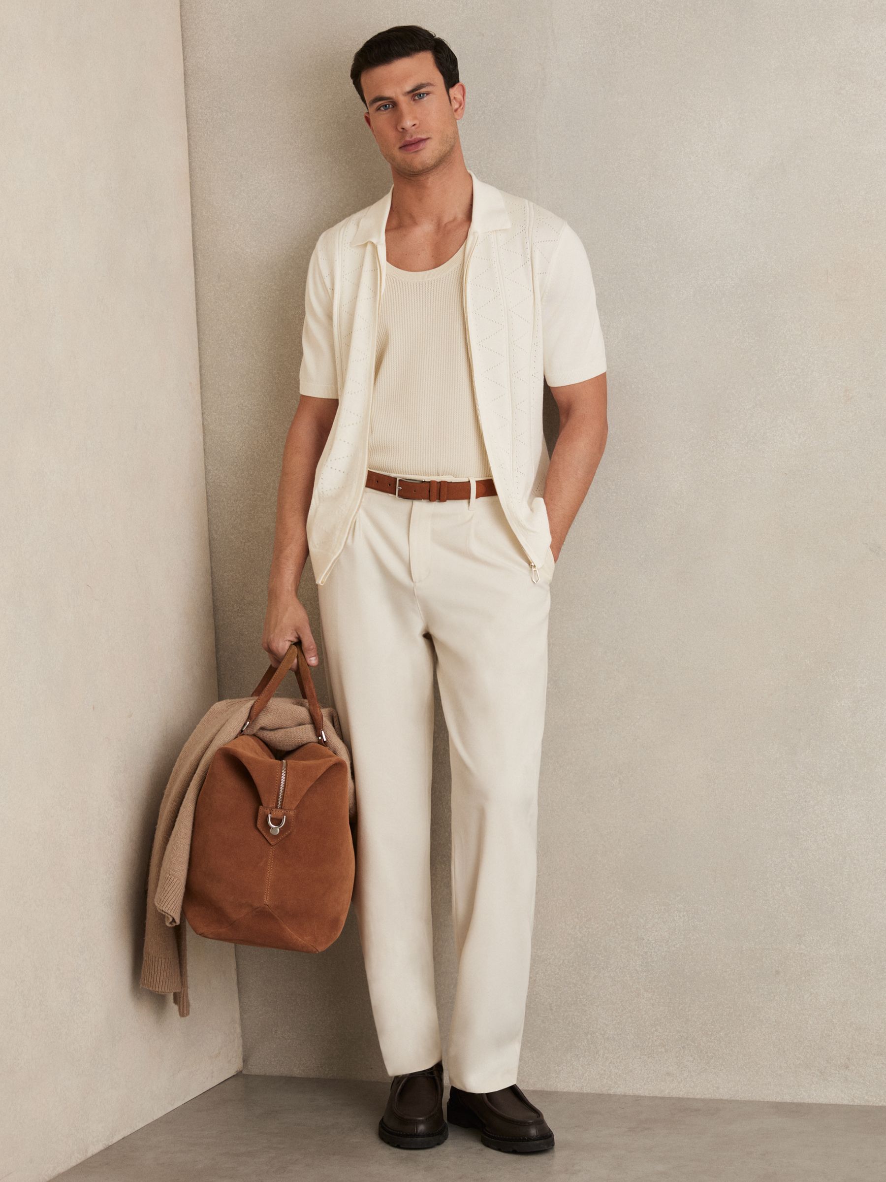 Pointelle-Knit Zip-Through Shirt in White - Image 3 of 6