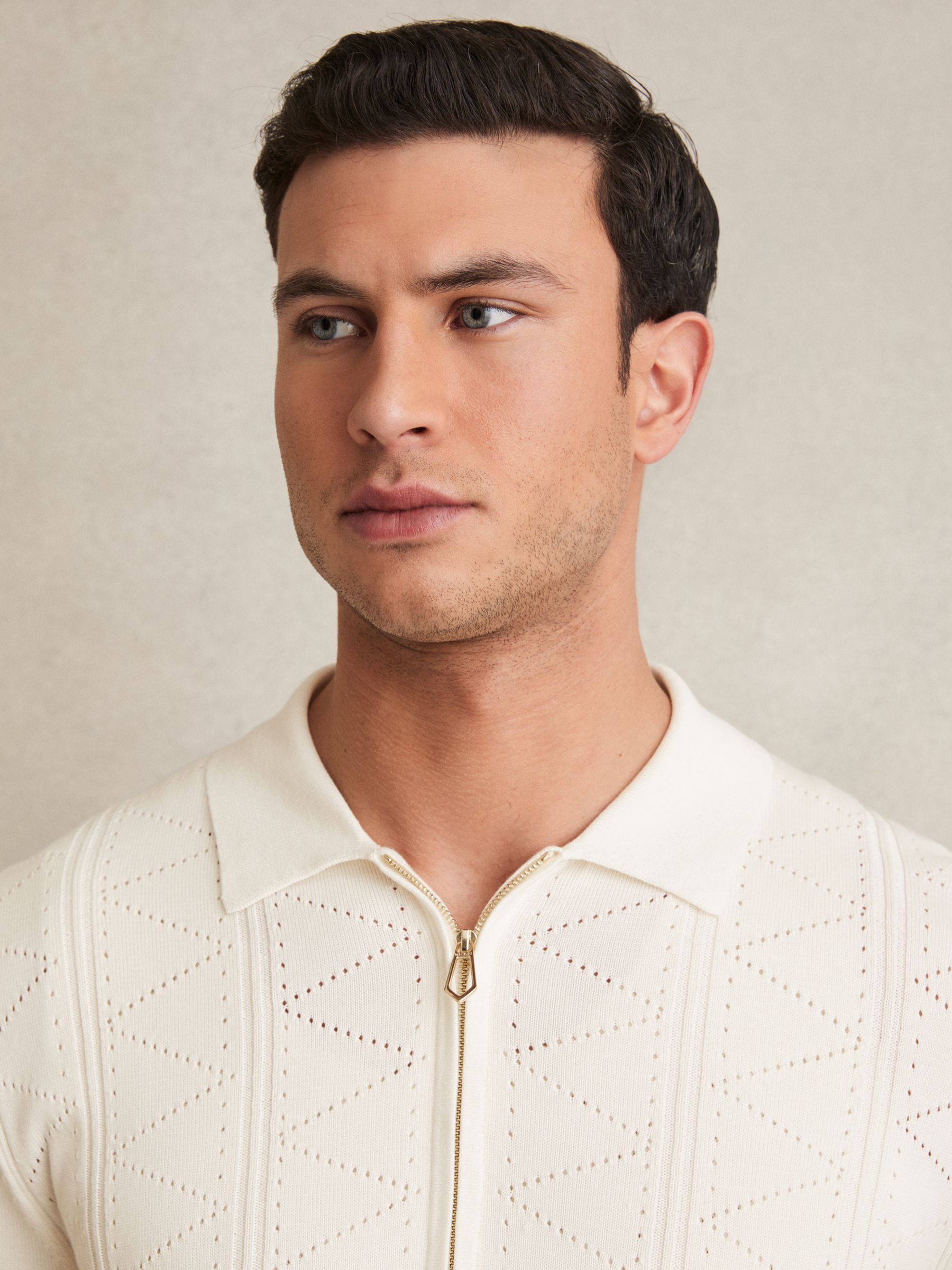 Pointelle-Knit Zip-Through Shirt in White - Image 4 of 6