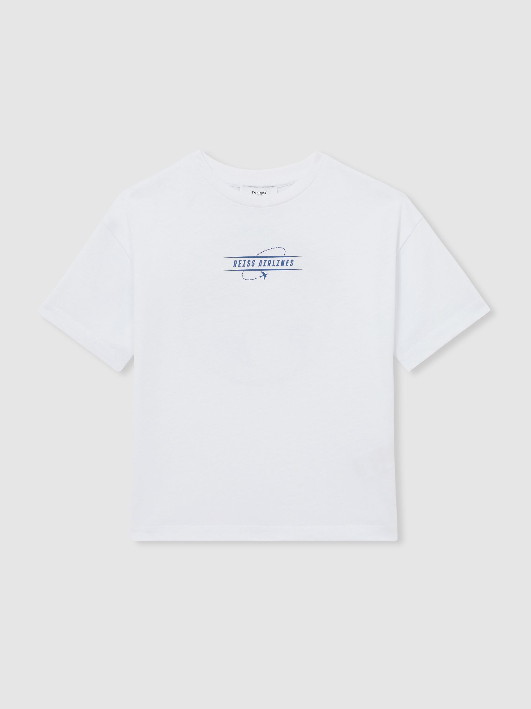 13-14 yrs Cotton Airlines-Print Oversize T-Shirt in White/Blue - Image 1 of 4