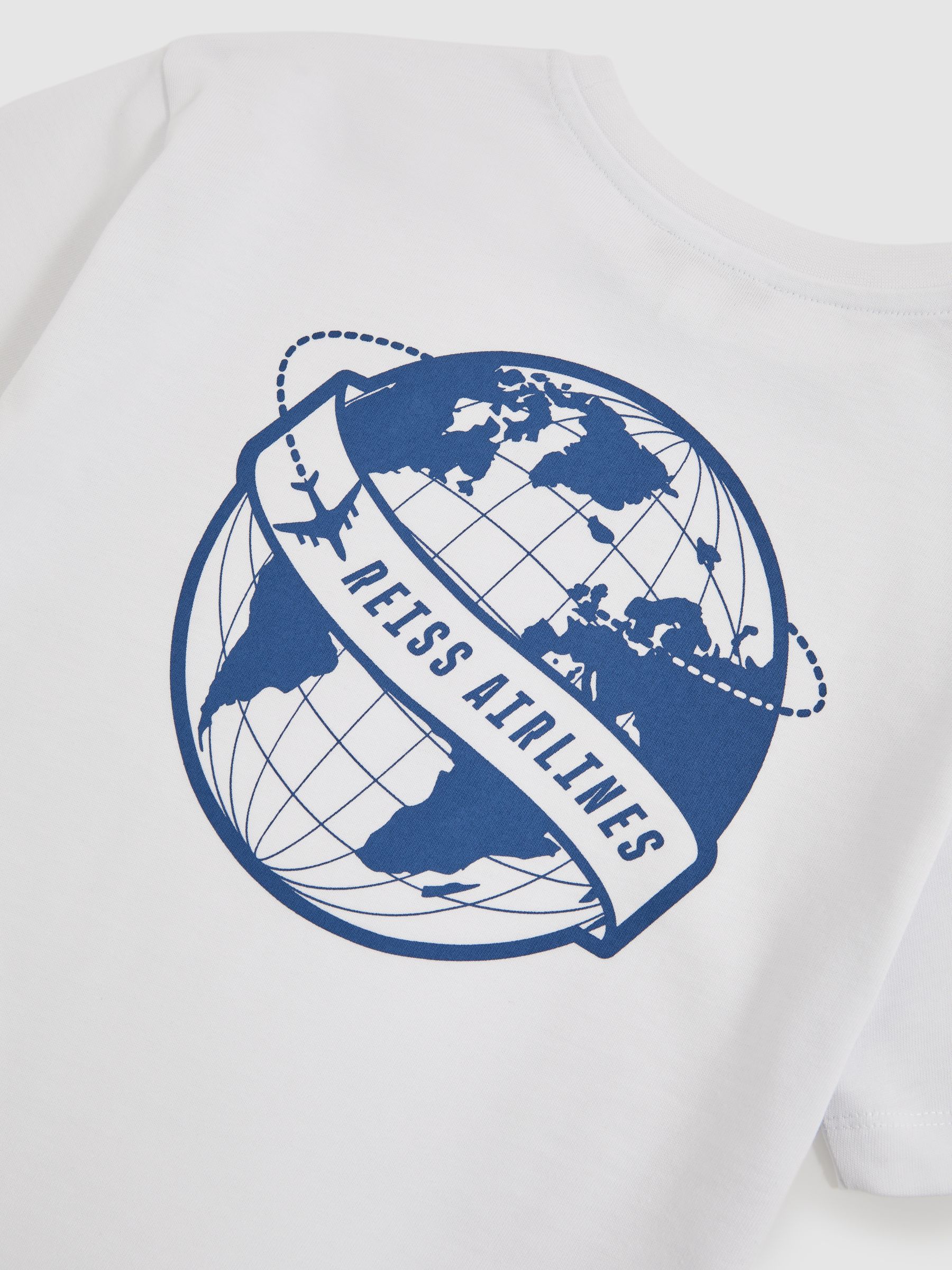 13-14 yrs Cotton Airlines-Print Oversize T-Shirt in White/Blue - Image 4 of 4