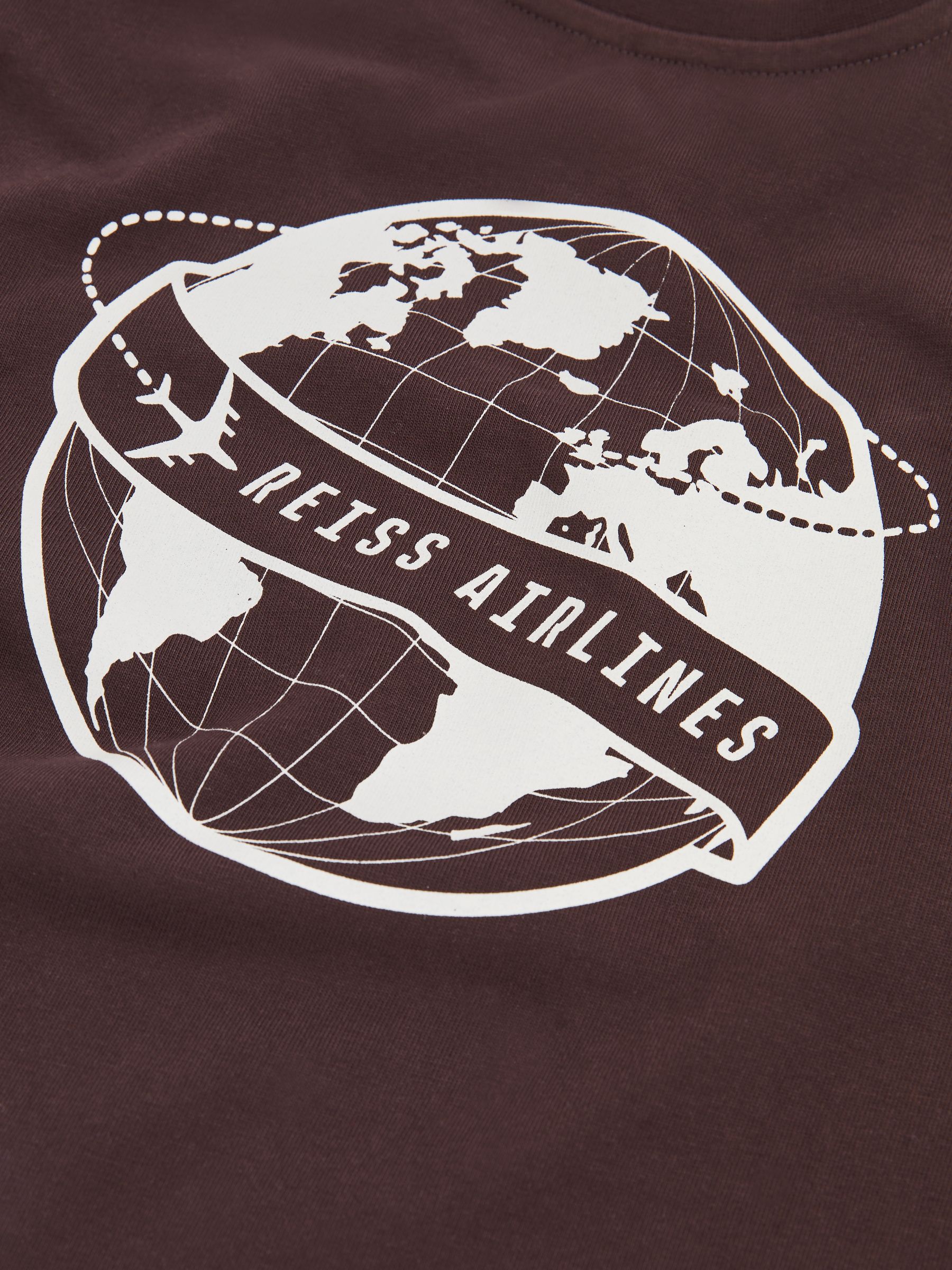 Cotton Airlines-Print Oversize T-Shirt in Chocolate Brown/Off White - Image 4 of 4