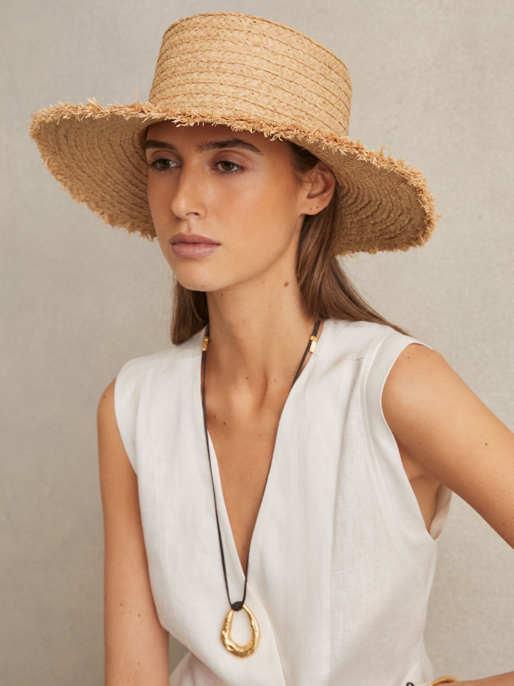 Straw Boater Hat in Natural - Image 2 of 4