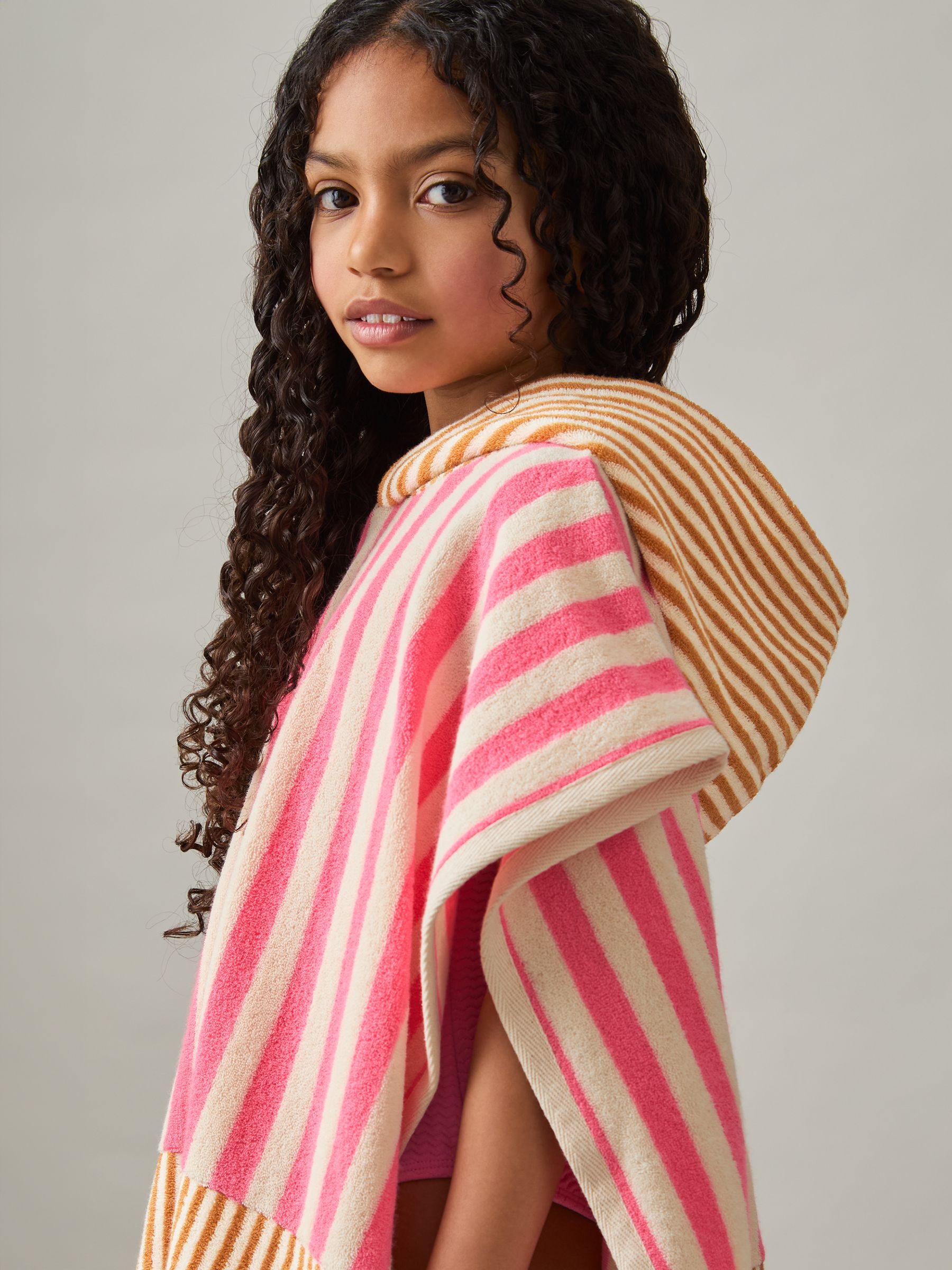 Towelling Stripe Hooded Cape in Pink - Image 3 of 5