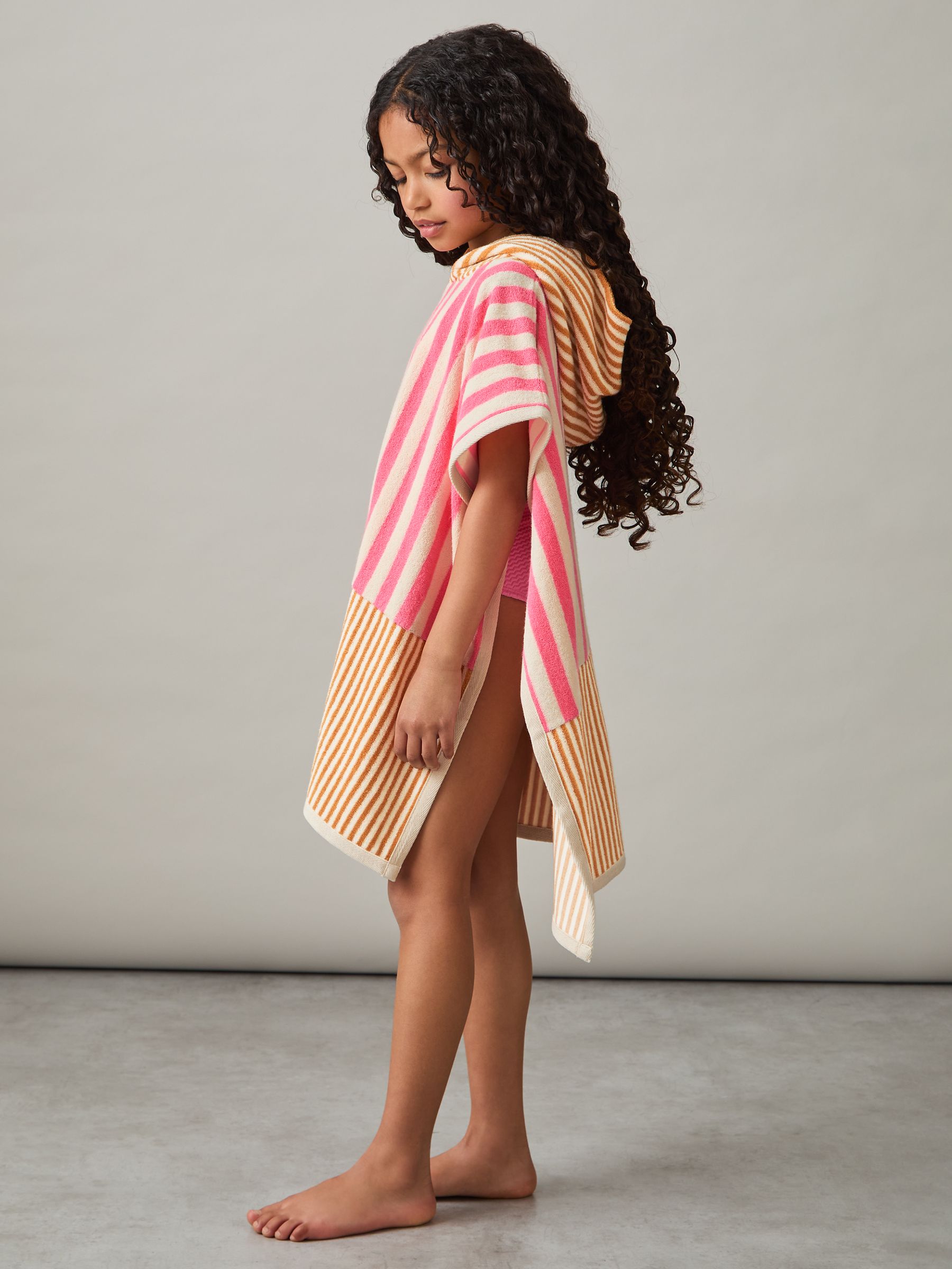 Towelling Stripe Hooded Cape in Pink - Image 4 of 5