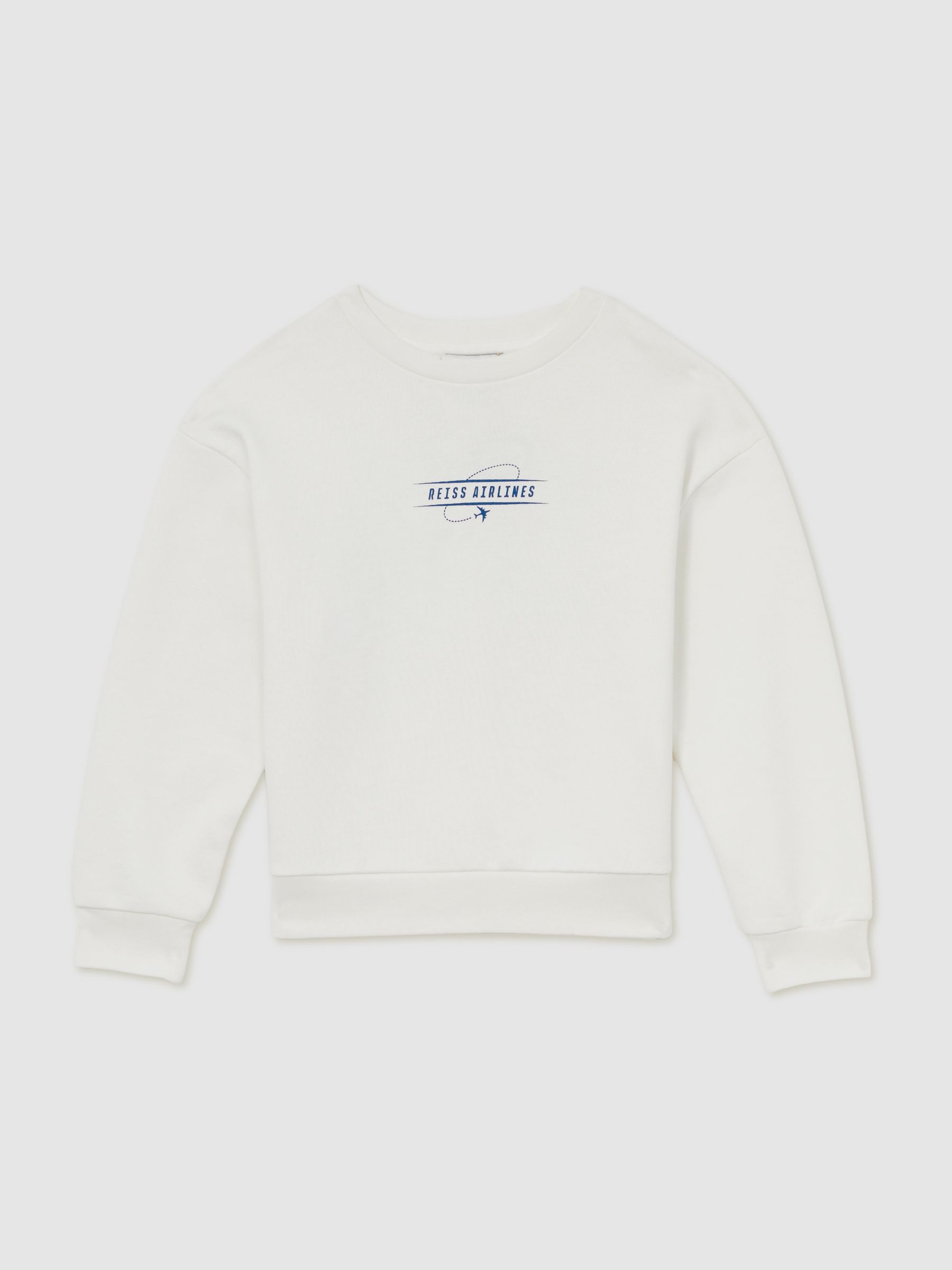 Cotton-Blend Airlines-Print Sweatshirt in White/Blue - Image 1 of 4