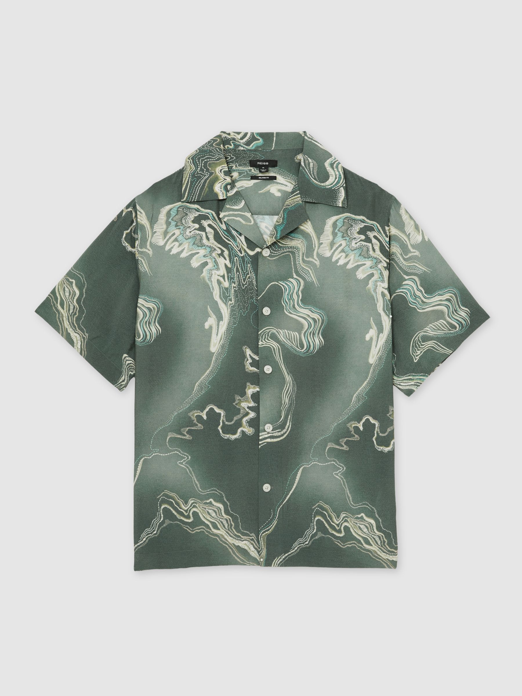 Print Cuban-Collar Shirt in Sage Green - Image 2 of 6