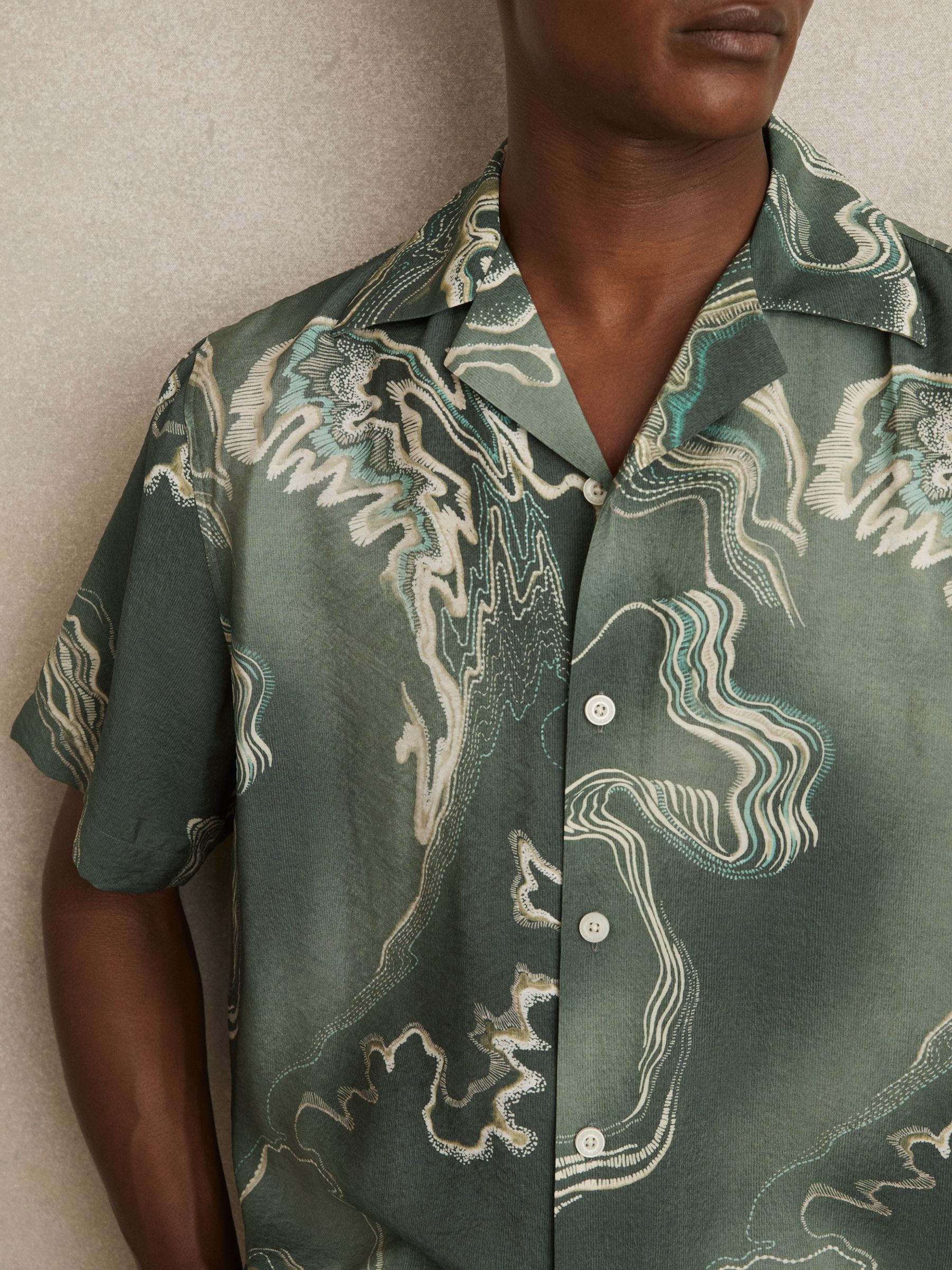 Print Cuban-Collar Shirt in Sage Green - image 4