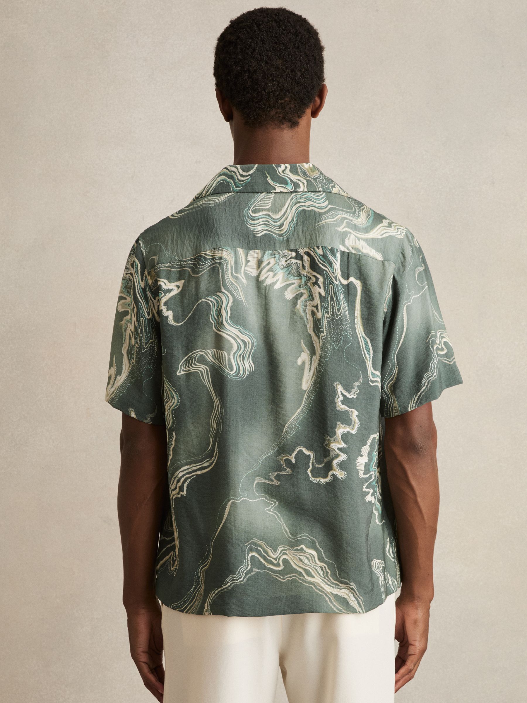 Print Cuban-Collar Shirt in Sage Green - Image 5 of 6