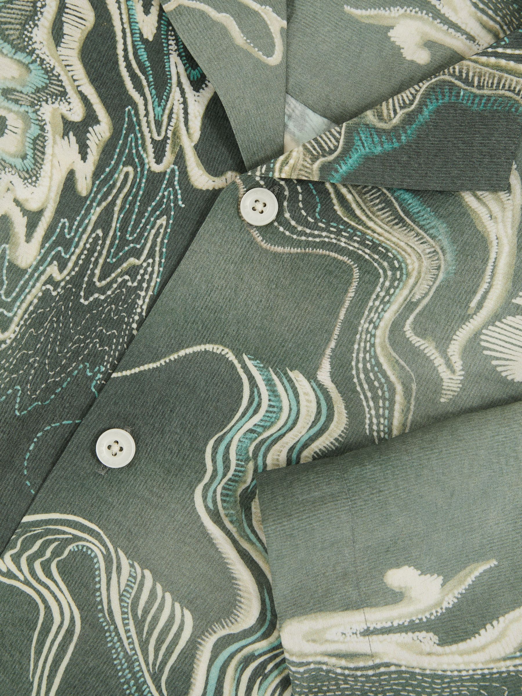 Print Cuban-Collar Shirt in Sage Green - Image 6 of 6