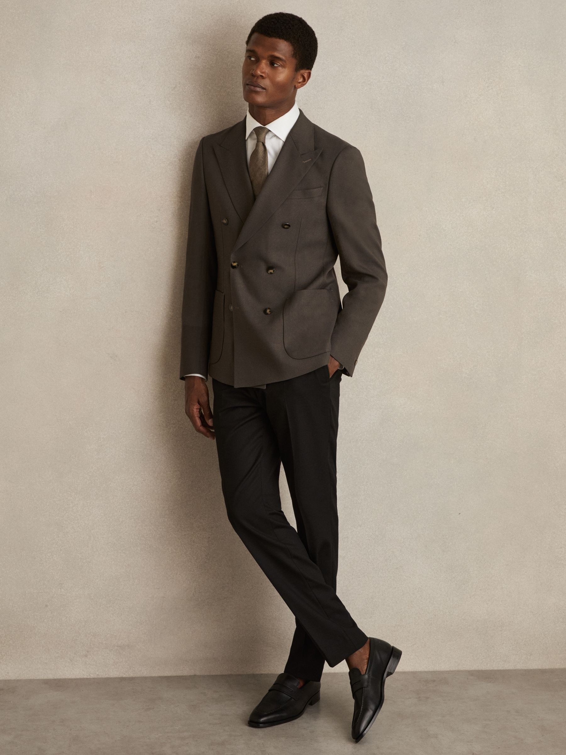 Slim Fit Double Breasted Suit Blazer in Dark Green - Image 3 of 8