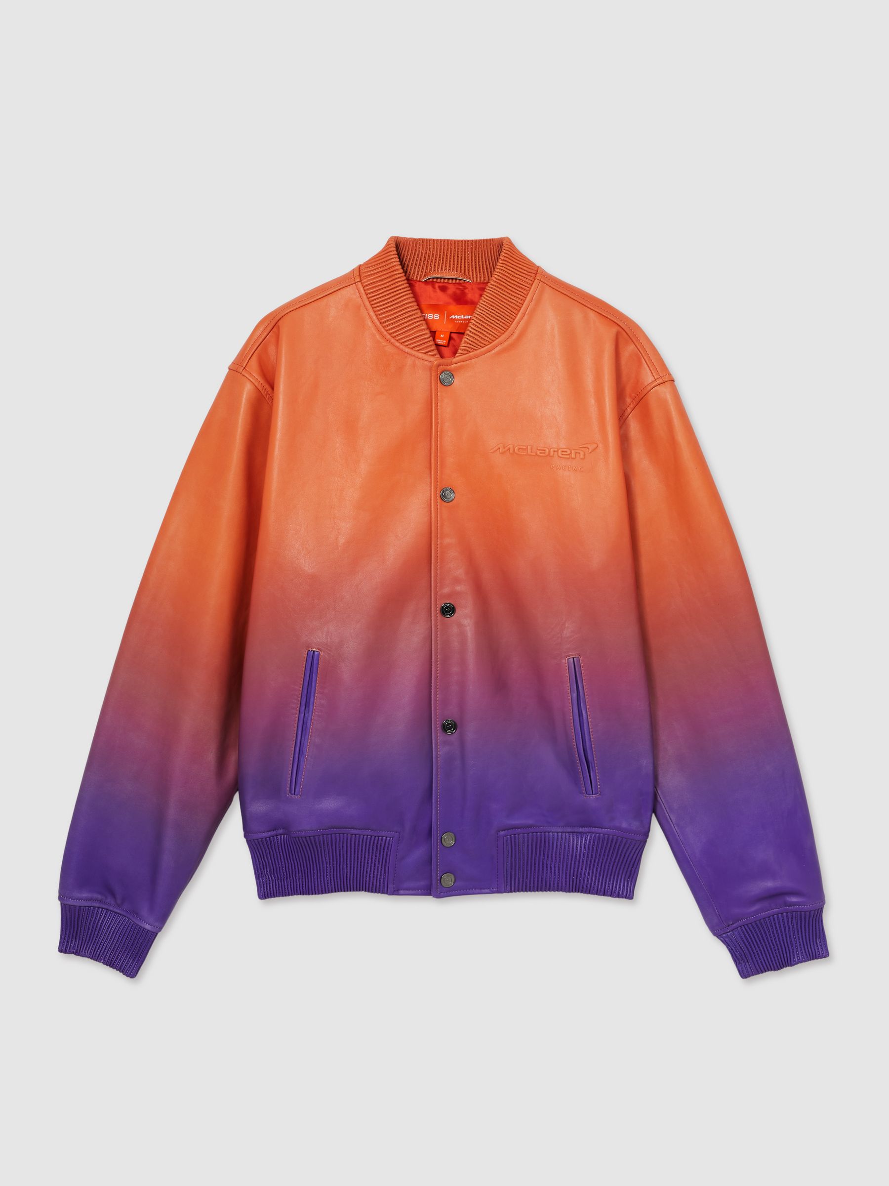 McLaren F1 Team Ombré Leather Jacket in Papaya Orange/Purple - Image 2 of 8