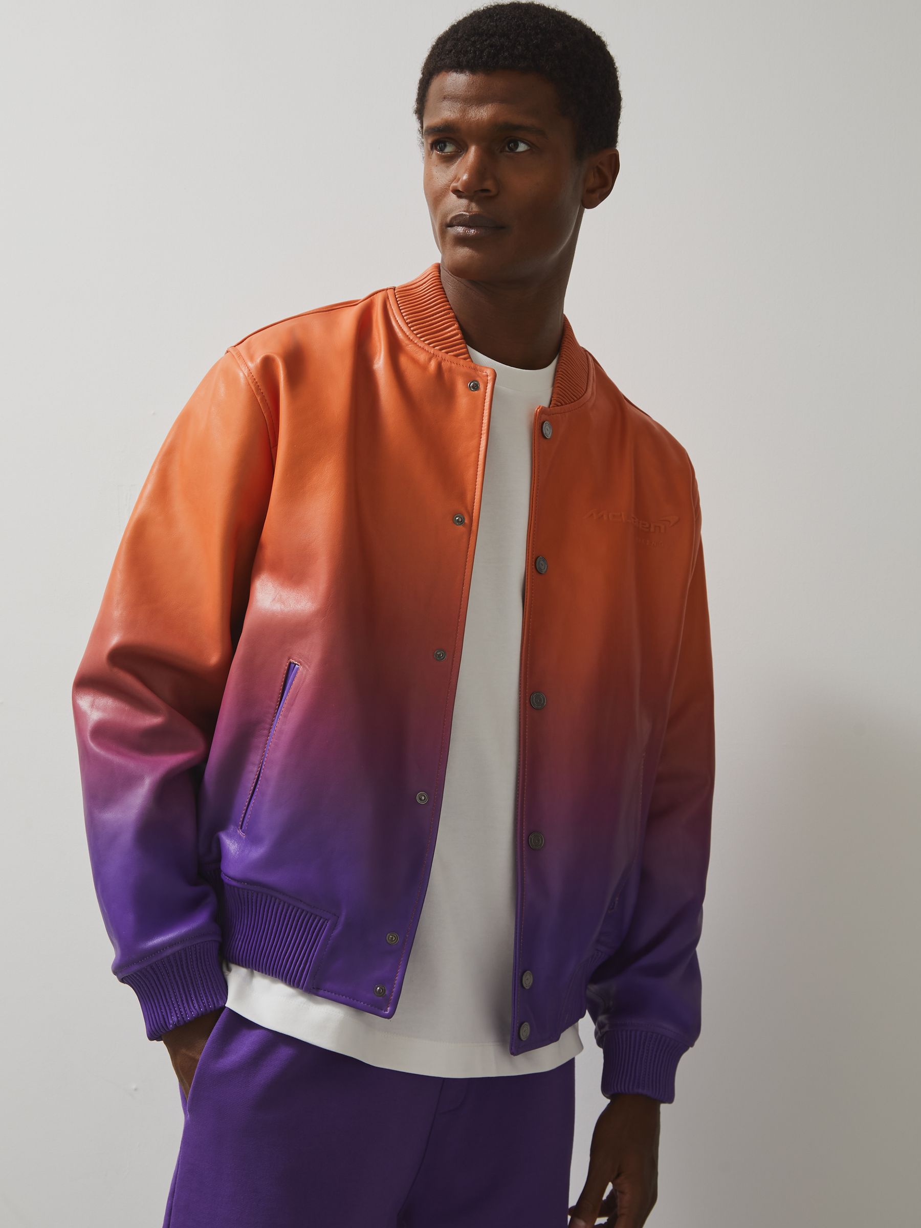 McLaren F1 Team Ombré Leather Jacket in Papaya Orange/Purple - Image 3 of 8