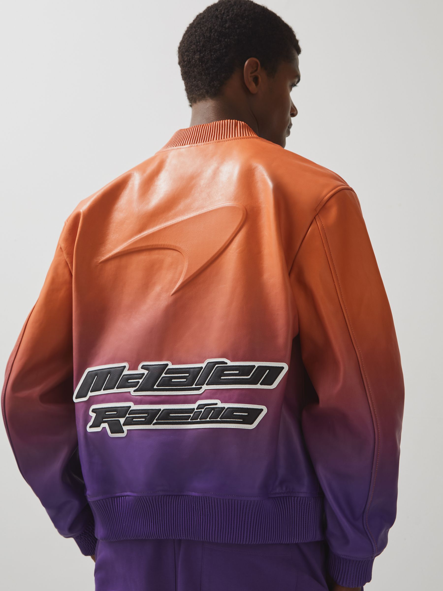 McLaren F1 Team Ombre Leather Jacket in Papaya Orange/Purple - image 5