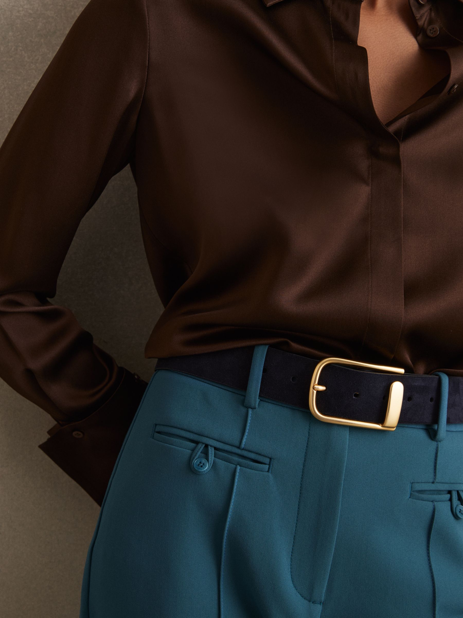 Leather Half Keeper Belt in Navy - Image 2 of 5