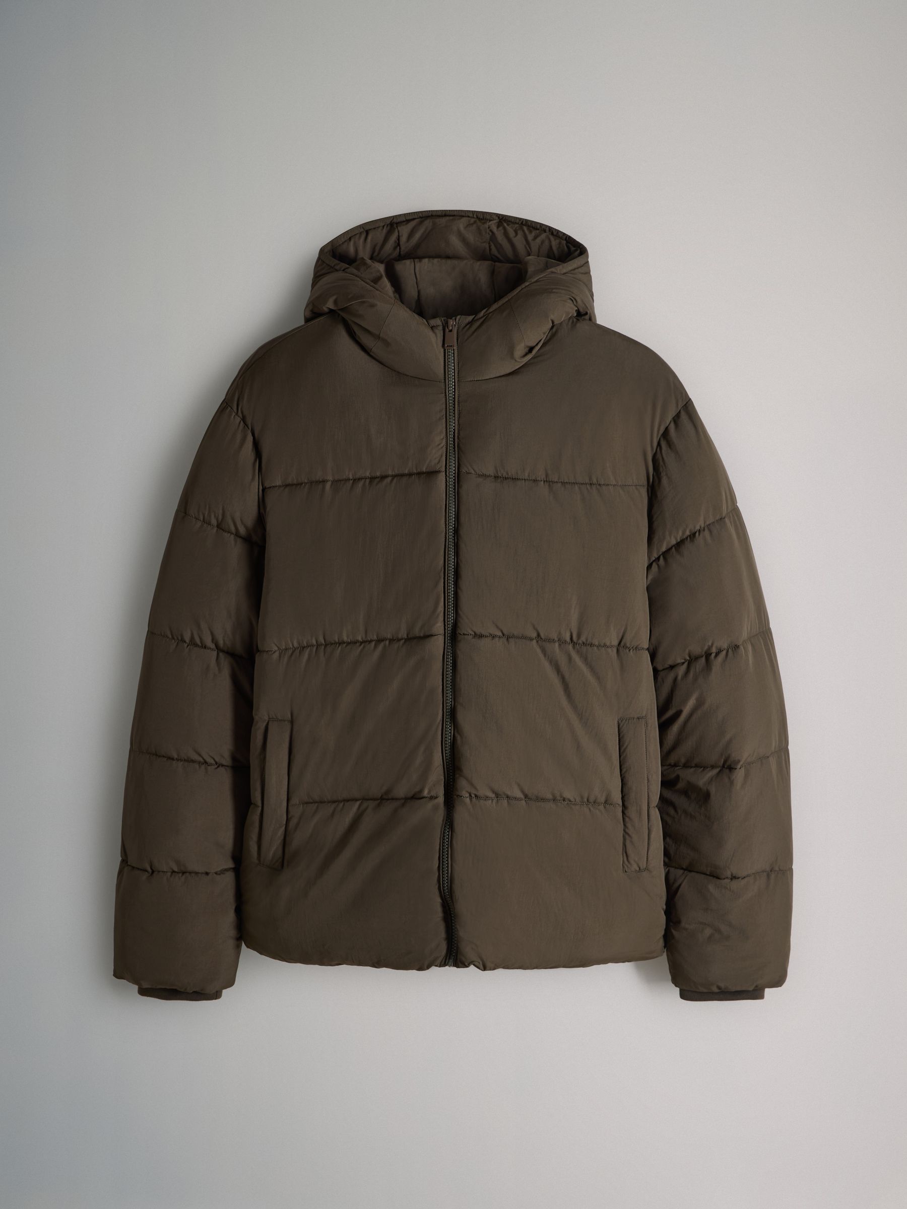 Dark Khaki - Short Hooded Puffer Coat - Image 2 of 10