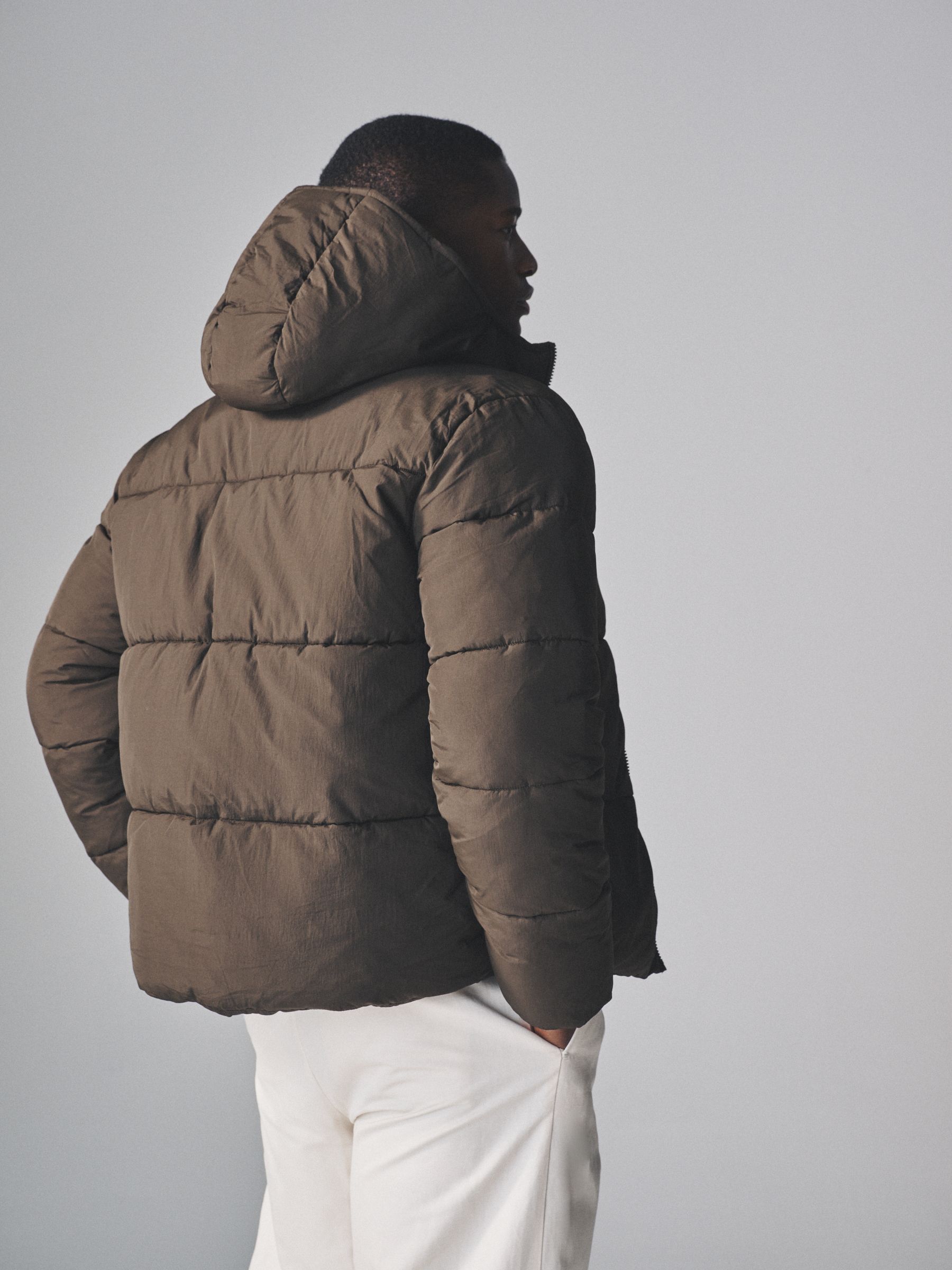 Dark Khaki - Short Hooded Puffer Coat - Image 8 of 10