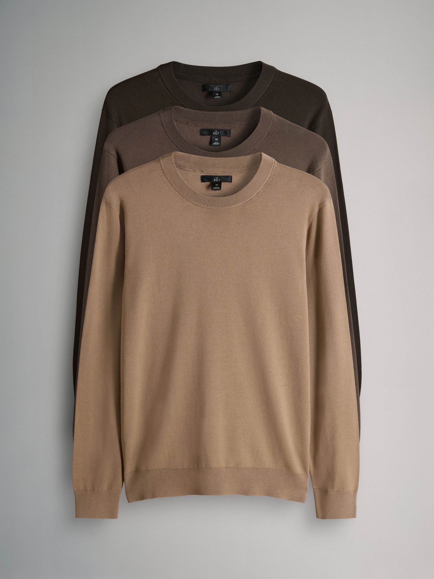 3 Pack Long Sleeve Knitted Crew Jumpers - Image 1 of 6