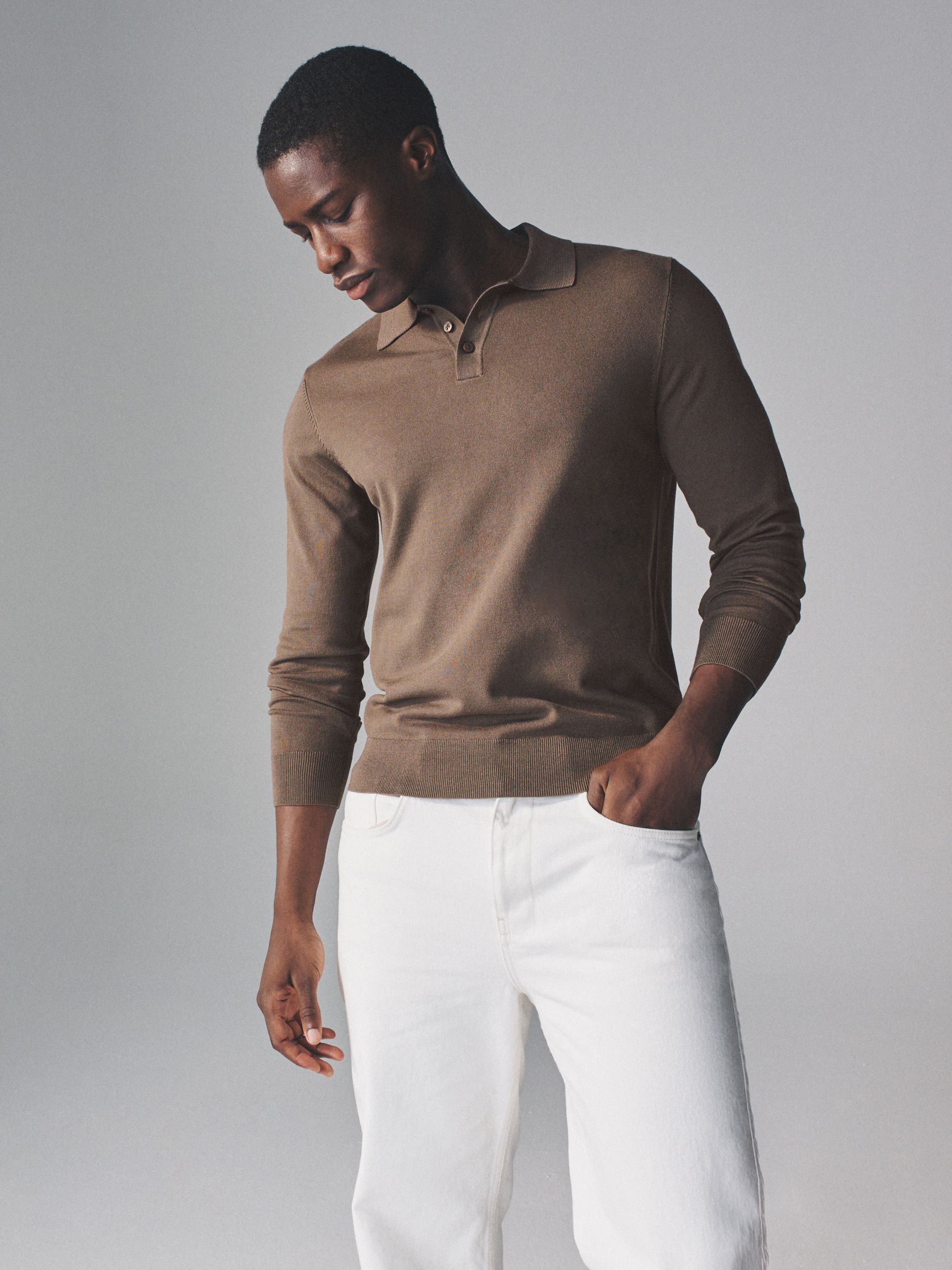 Brown - 3 Pack Long Sleeve Knitted Polo Jumpers - Image 1 of 11
