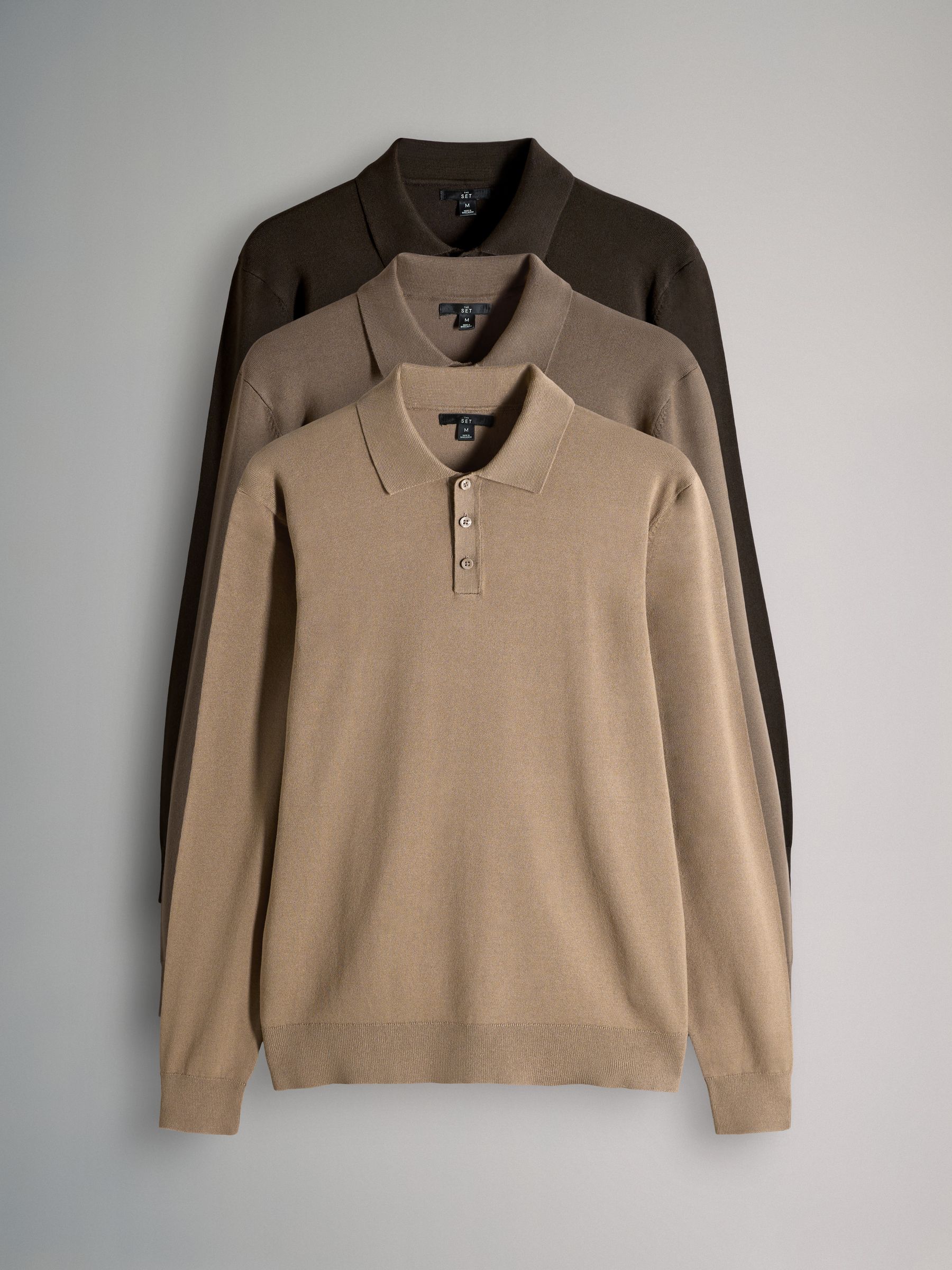 Brown - 3 Pack Long Sleeve Knitted Polo Jumpers - Image 2 of 11