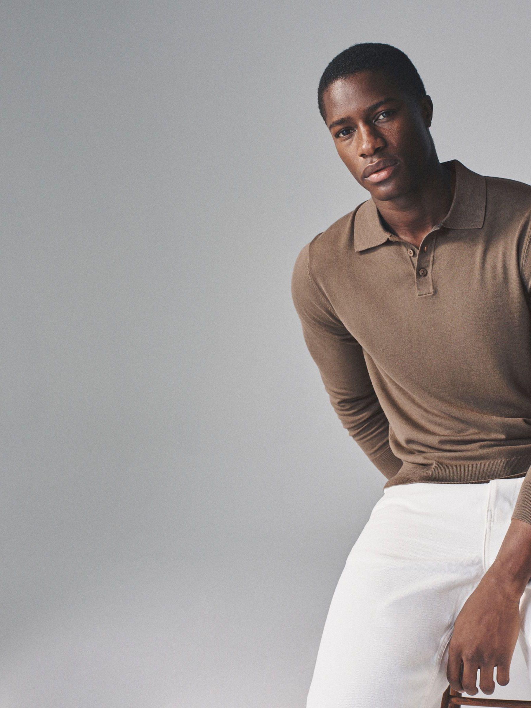 Brown - 3 Pack Long Sleeve Knitted Polo Jumpers - Image 5 of 11