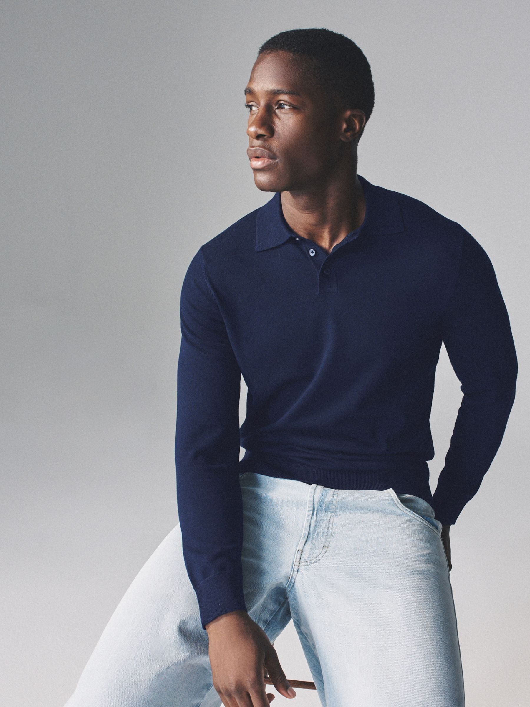 Navy Blue/Khaki/Brown - 3 Pack Long Sleeve Knitted Polo Jumpers - Image 1 of 9