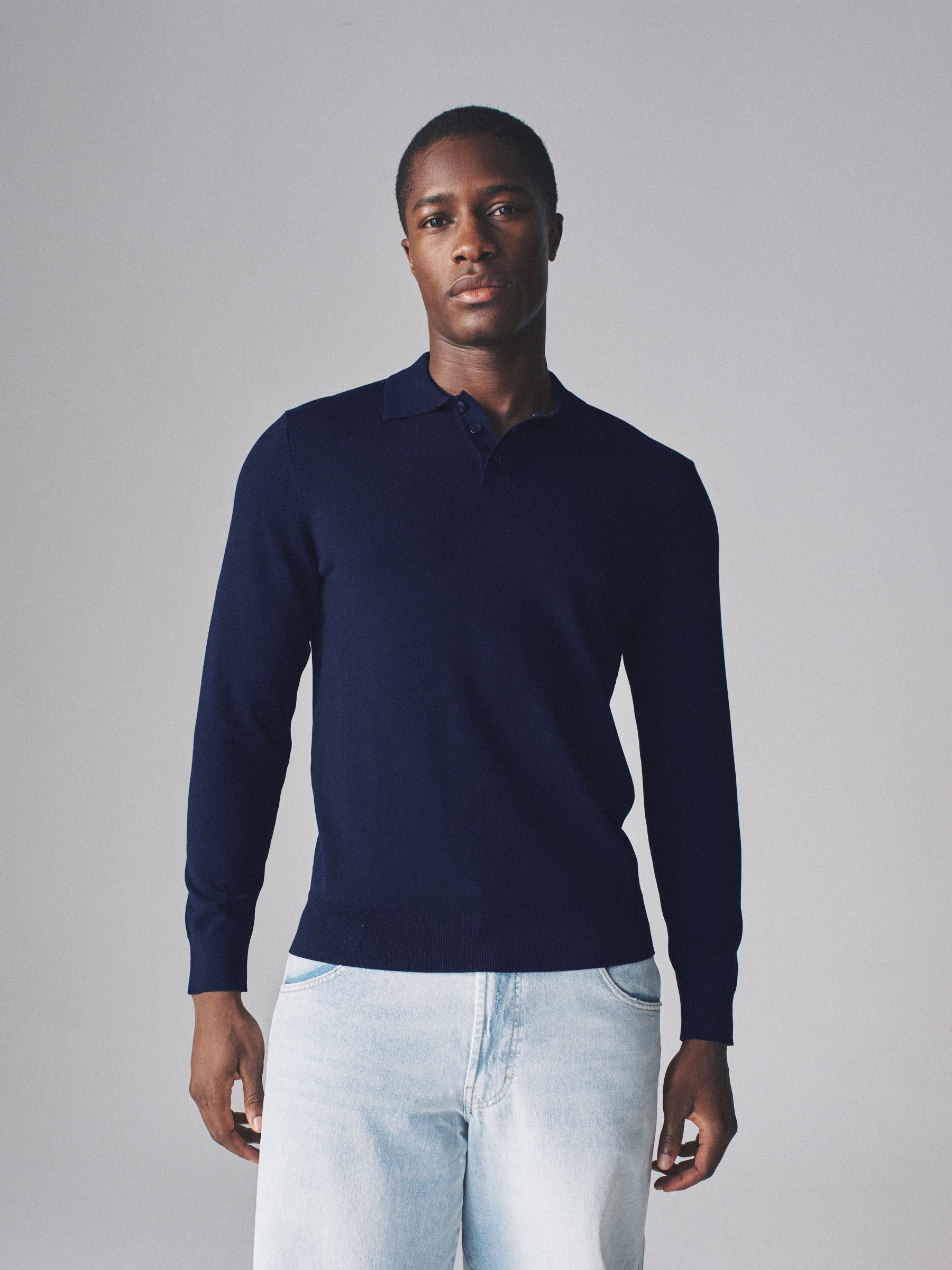 Navy Blue/Khaki/Brown - 3 Pack Long Sleeve Knitted Polo Jumpers - Image 3 of 9