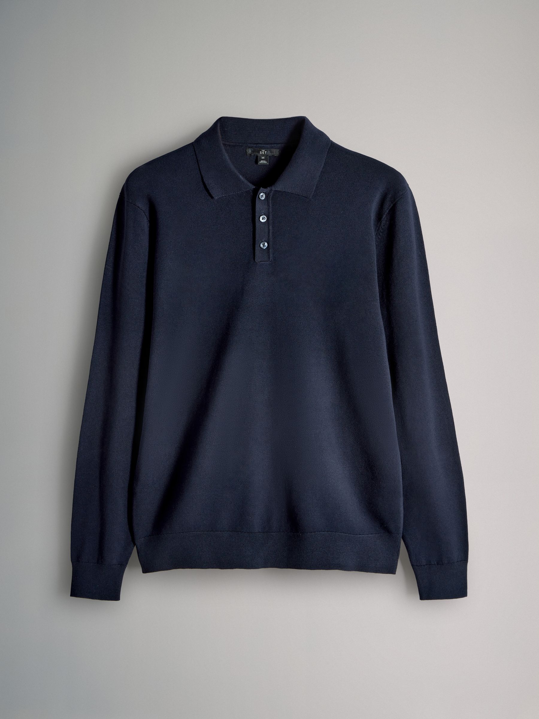 Navy Blue/Khaki/Brown - 3 Pack Long Sleeve Knitted Polo Jumpers - Image 6 of 9