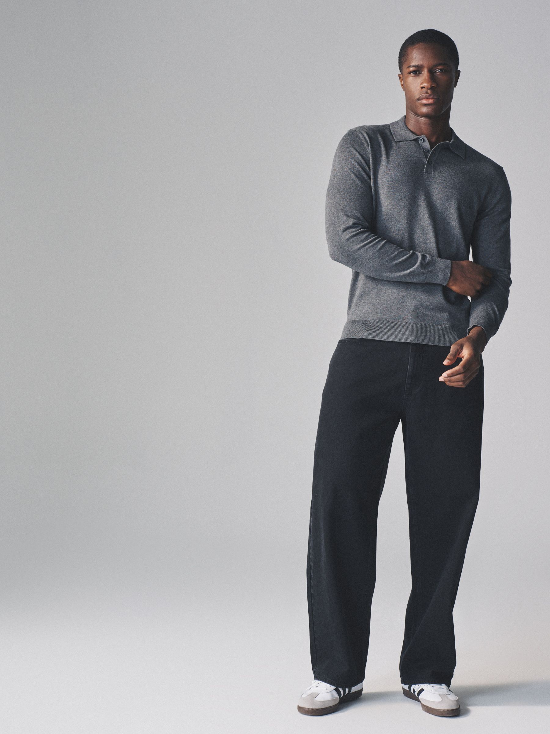Black/Grey/Brown - 3 Pack Long Sleeve Knitted Polo Jumpers - Image 3 of 11
