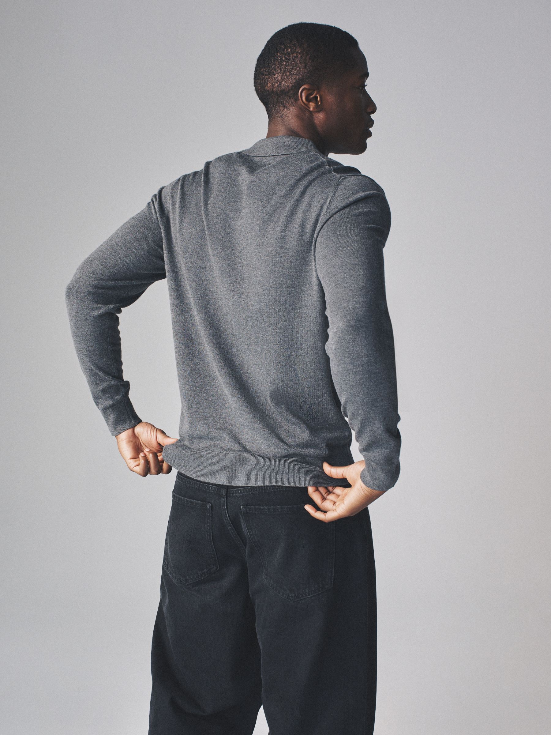 Black/Grey/Brown - 3 Pack Long Sleeve Knitted Polo Jumpers - Image 4 of 11