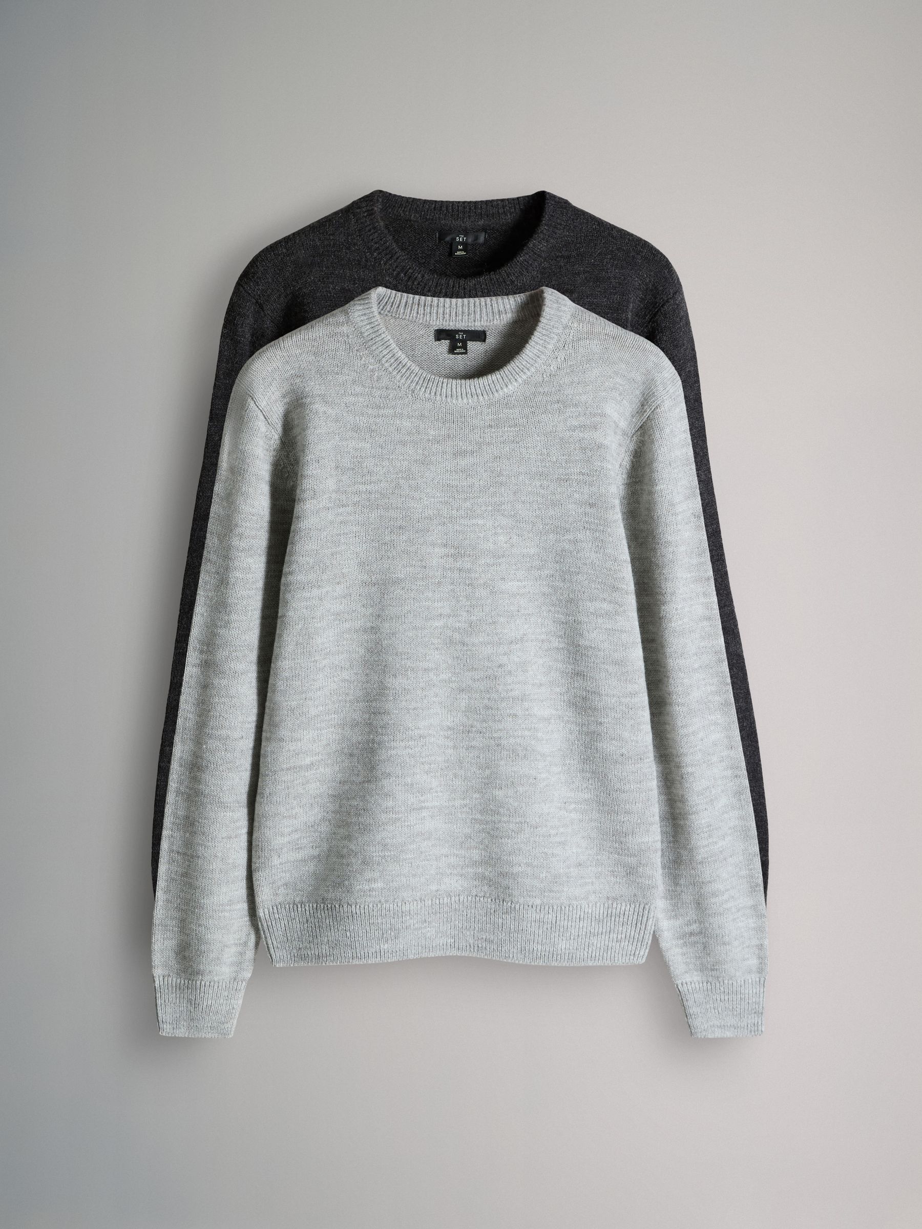 Charcoal/Grey marl - 2 Pack Crew Neck Knitted Jumpers with Wool - Image 2 of 9