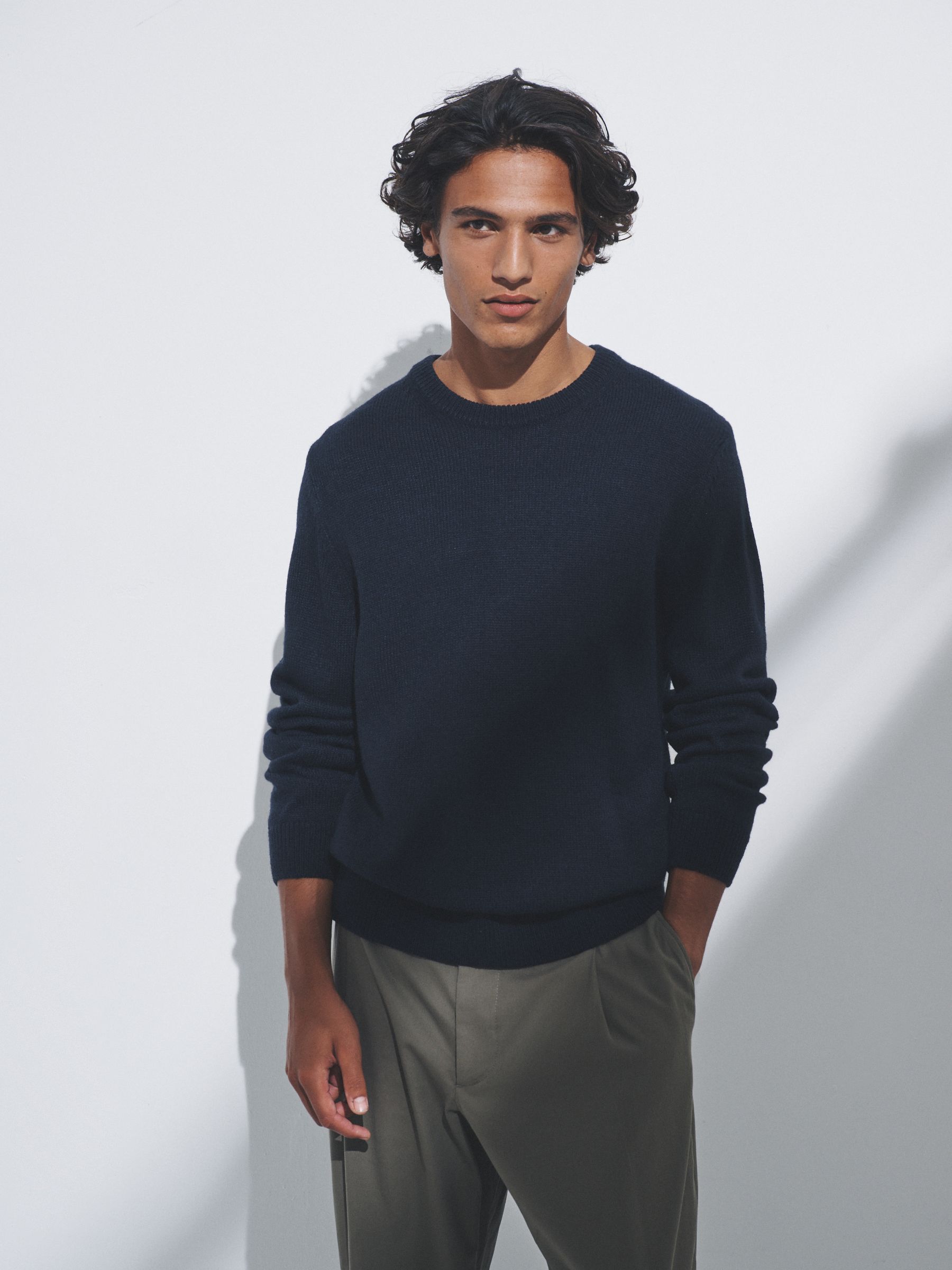 Brown/Navy - 2 Pack Crew Neck Knitted Jumpers with Wool - Image 1 of 14