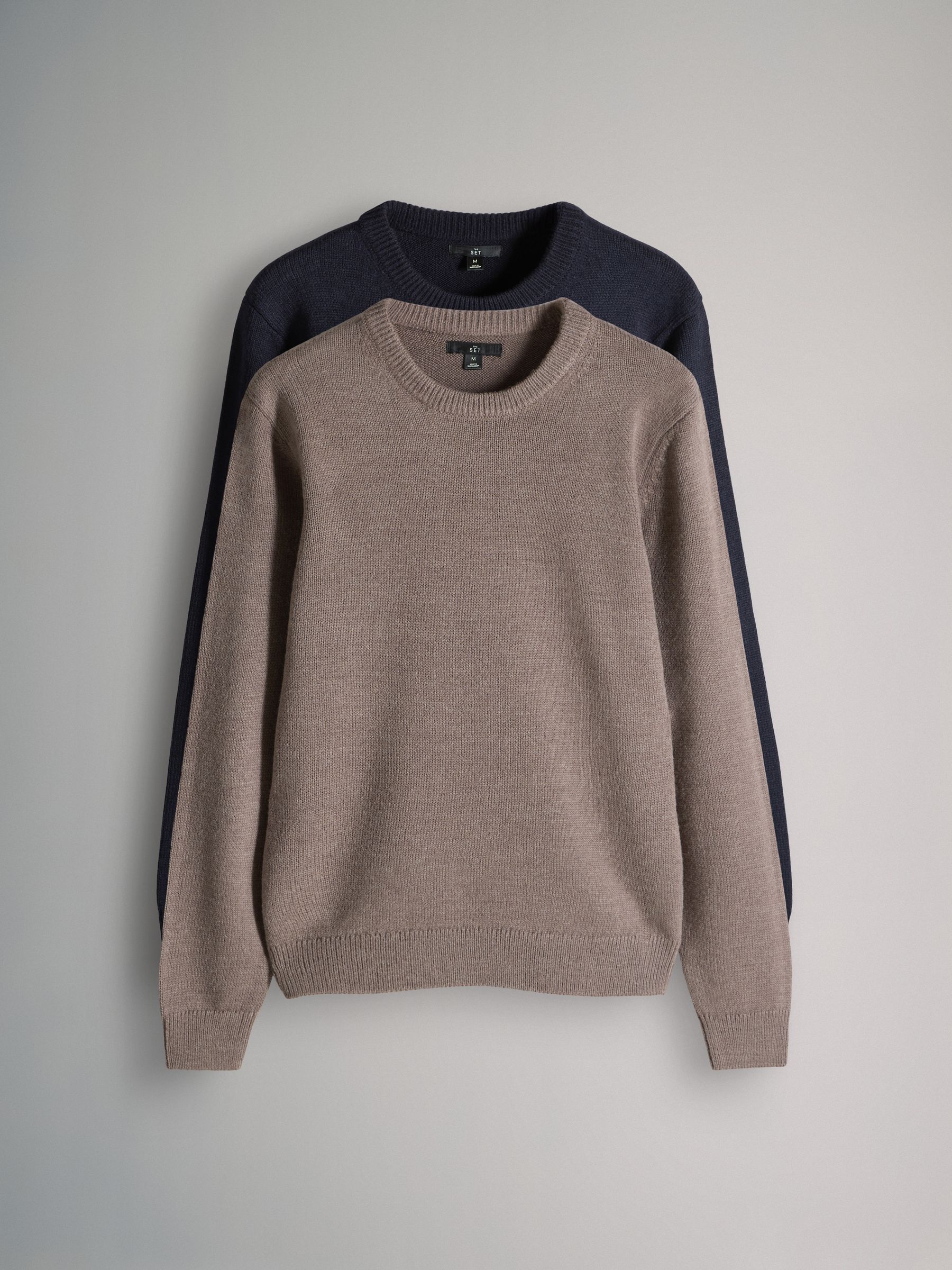 Brown/Navy - 2 Pack Crew Neck Knitted Jumpers with Wool - Image 2 of 14