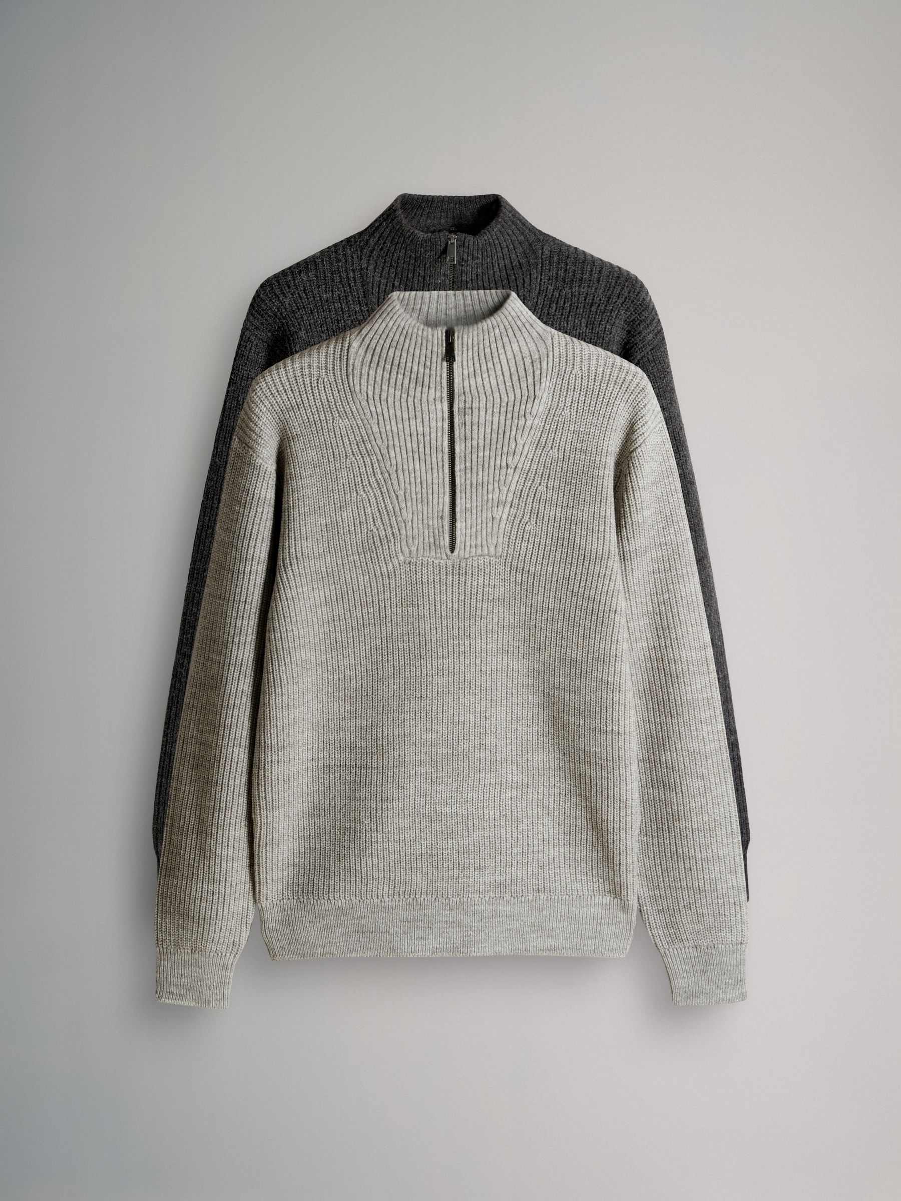 Grey Marl - 2 Pack Quarter Zip Neck Jumpers - Image 1 of 5