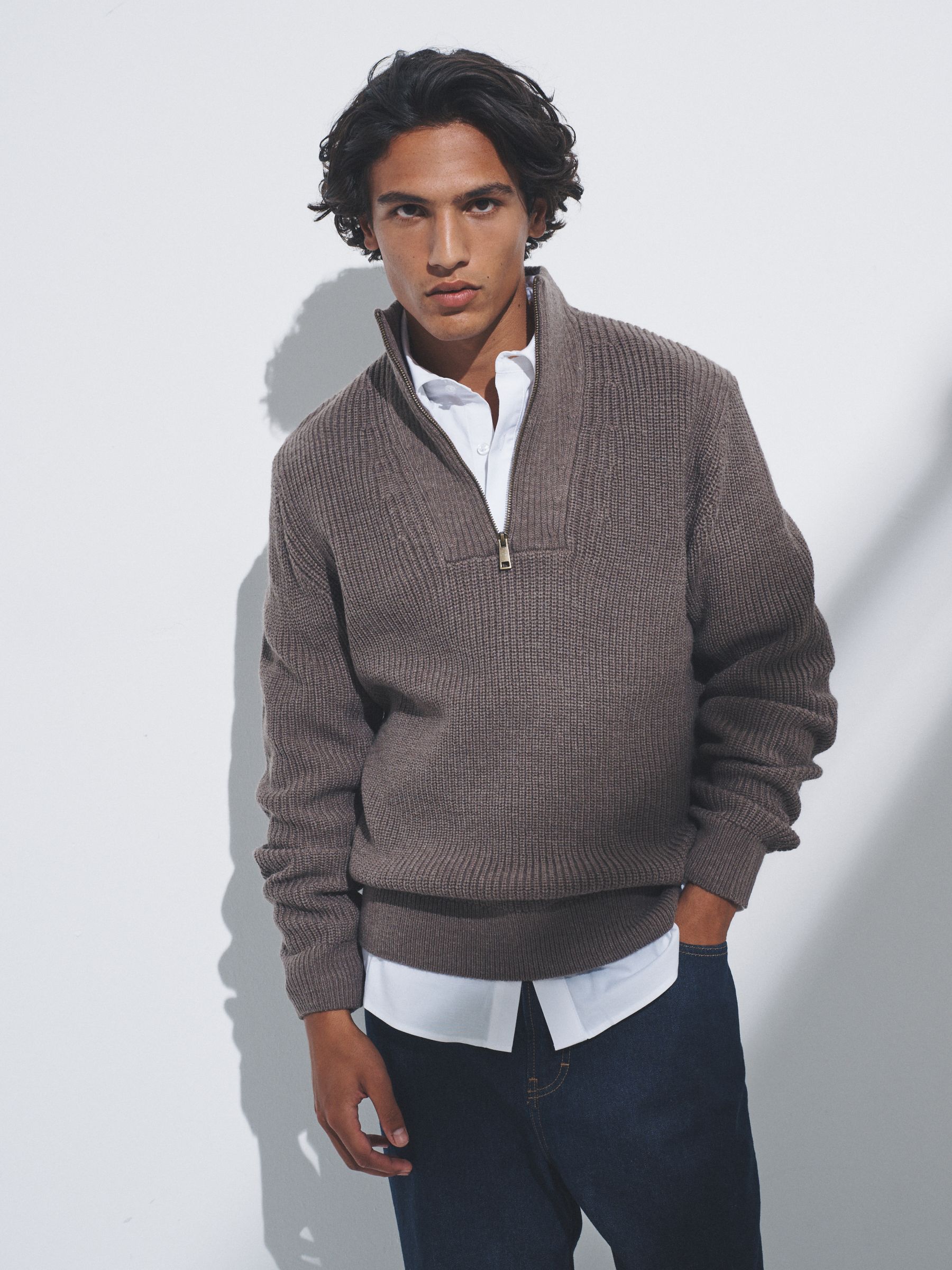 Brown/Navy Blue - 2 Pack Quarter Zip Neck Jumpers - Image 1 of 6