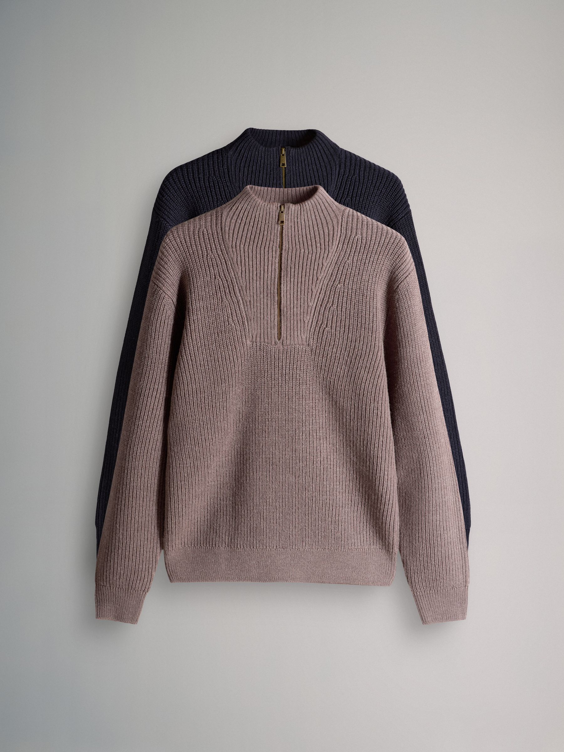 Brown/Navy Blue - 2 Pack Quarter Zip Neck Jumpers - Image 2 of 6