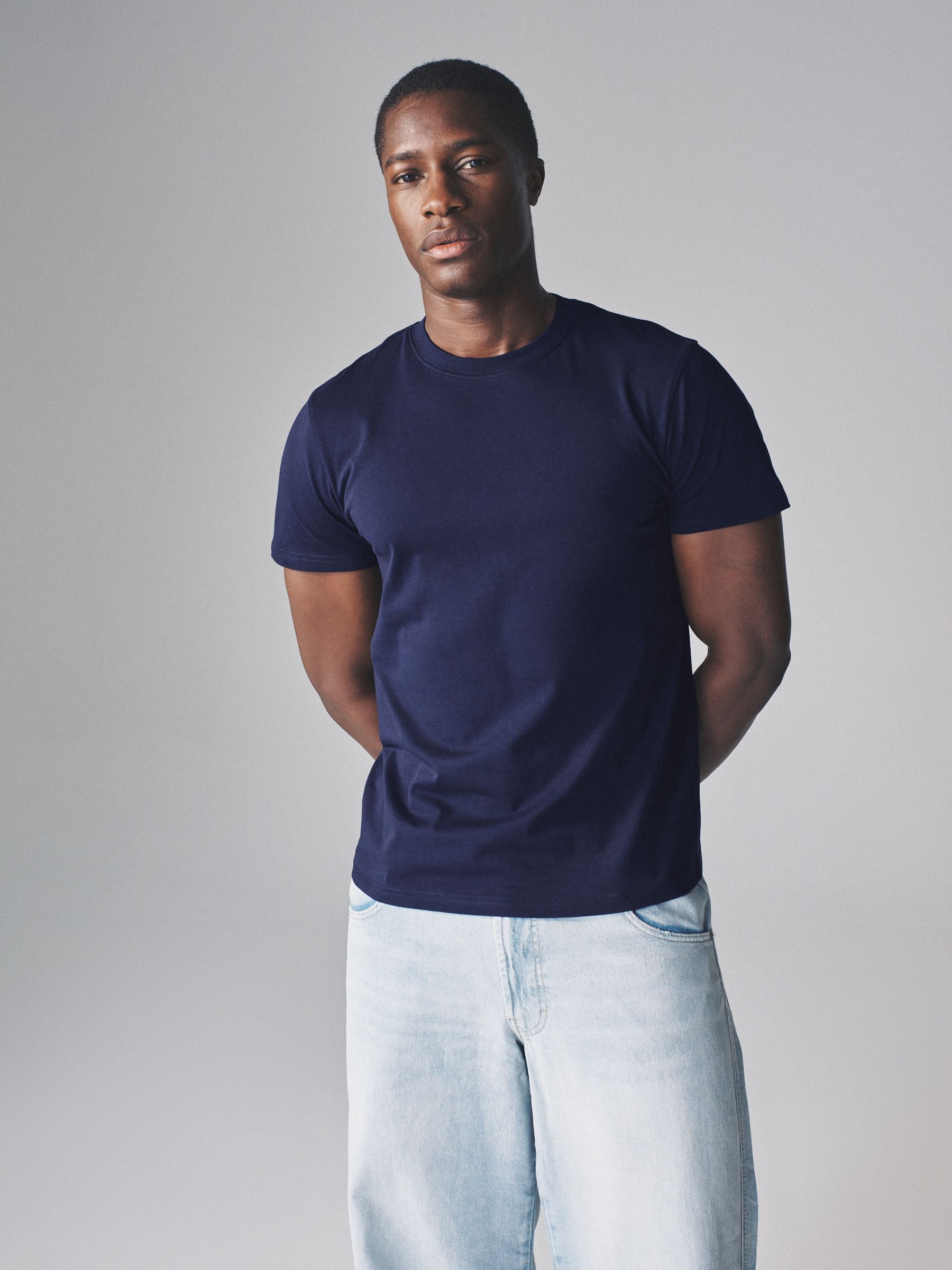 Navy Blue/Brown/White - Regular Fit - 4 Pack Short Sleeve Cotton T-Shirts - Image 1 of 10